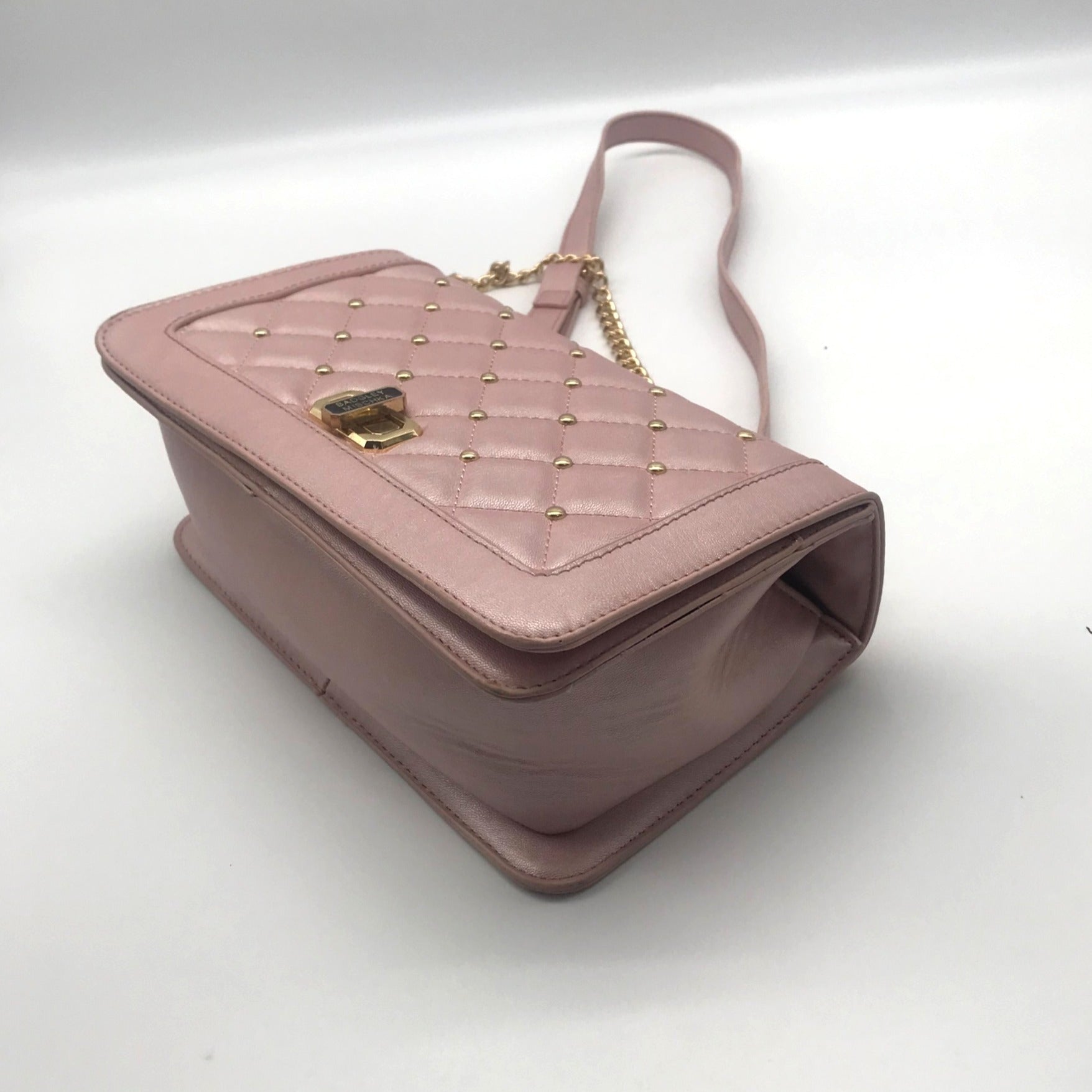 Badgley Mischka Pink Quilted Stud Convertible Crossbody