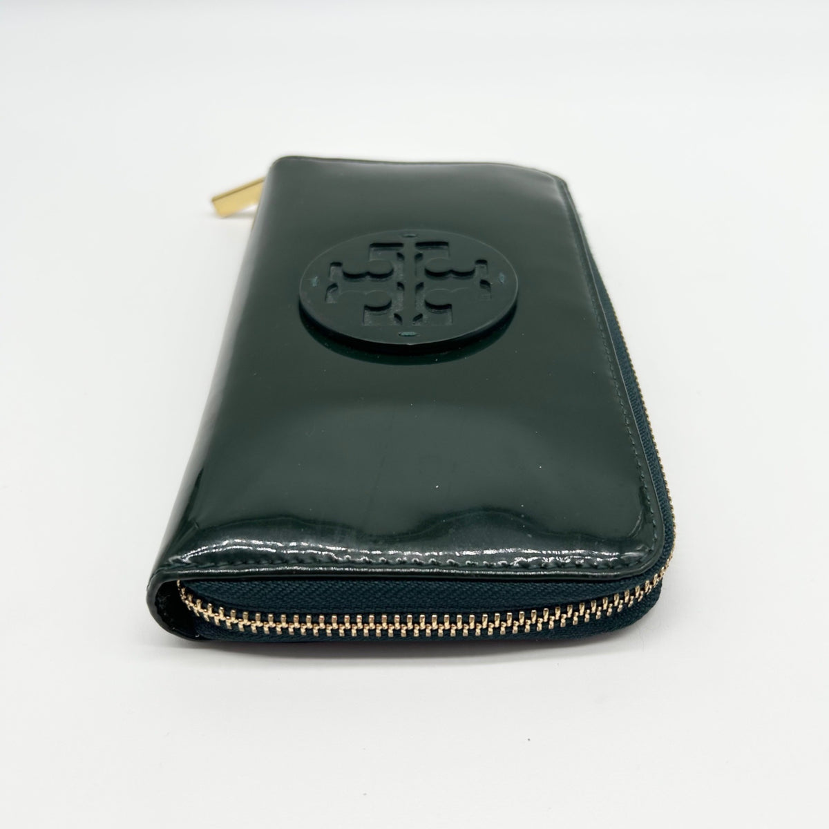 Tory Burch Black Patent Leather Continental Zip-Around Wallet