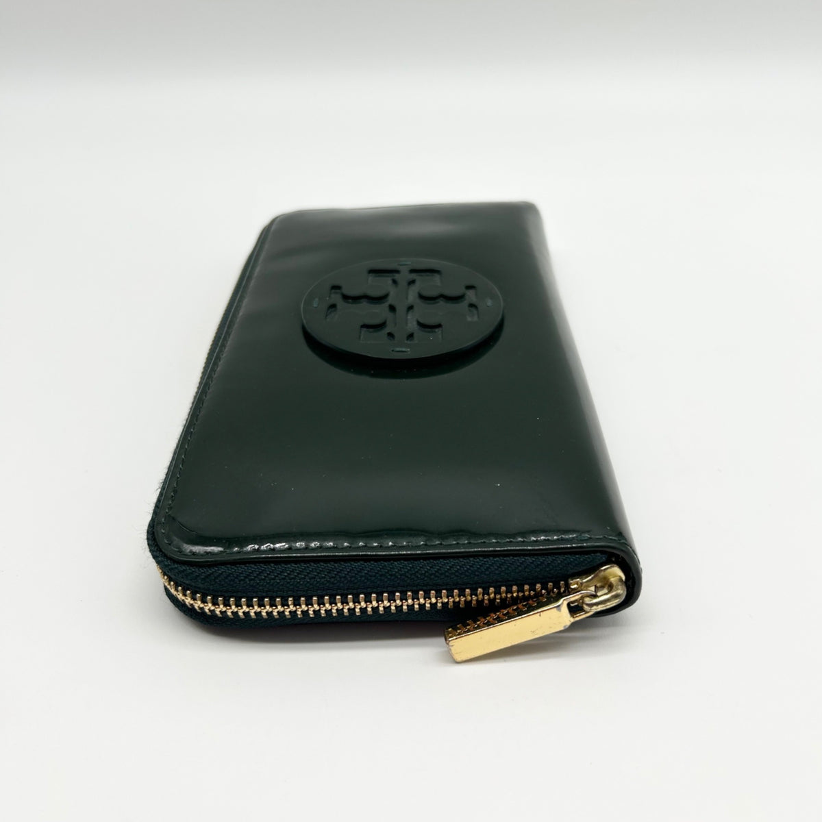 Tory Burch Black Patent Leather Continental Zip-Around Wallet