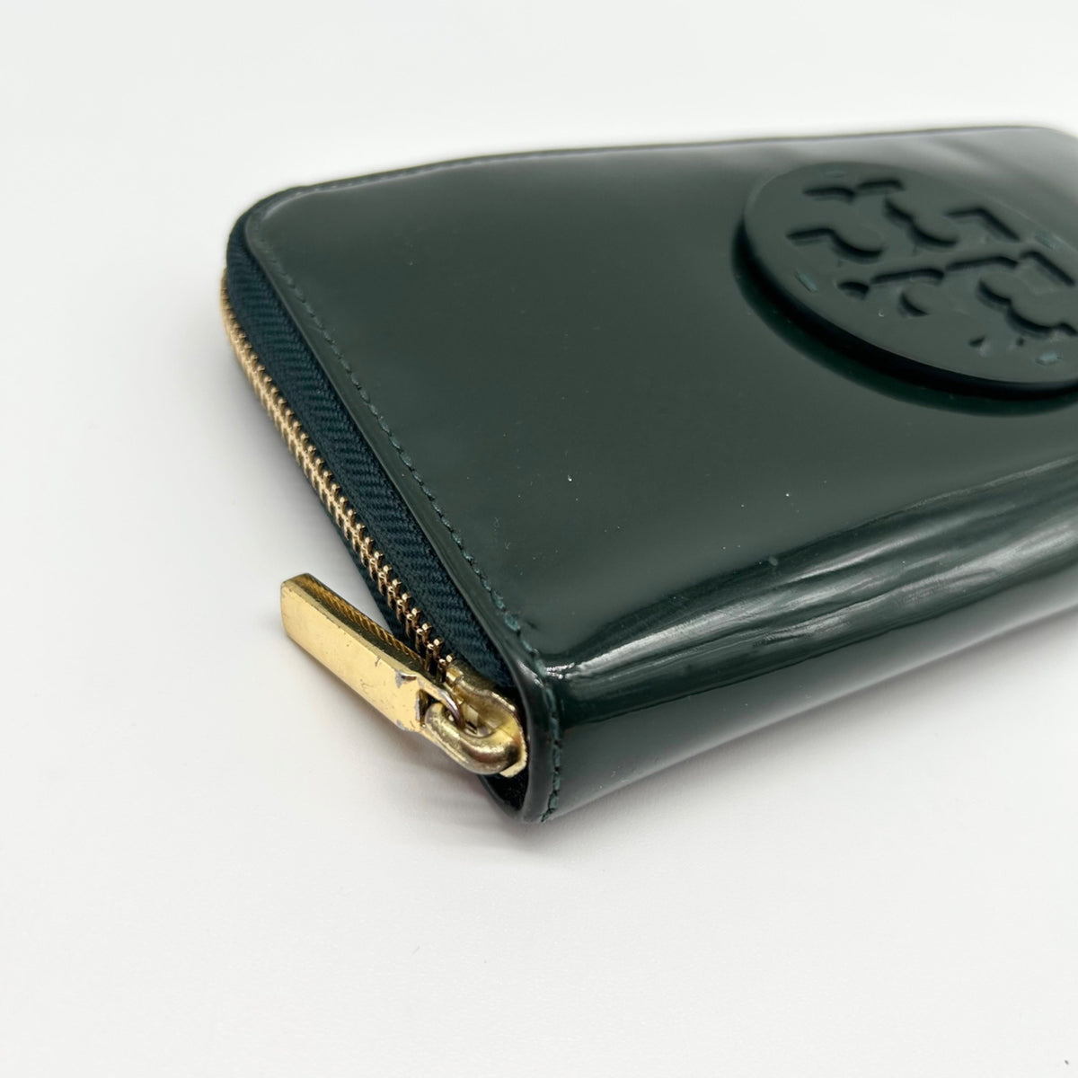 Tory Burch Black Patent Leather Continental Zip-Around Wallet