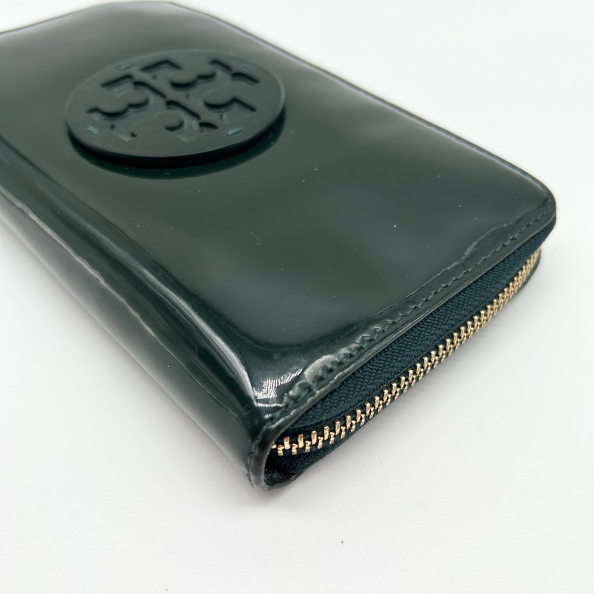Tory Burch Black Patent Leather Continental Zip-Around Wallet
