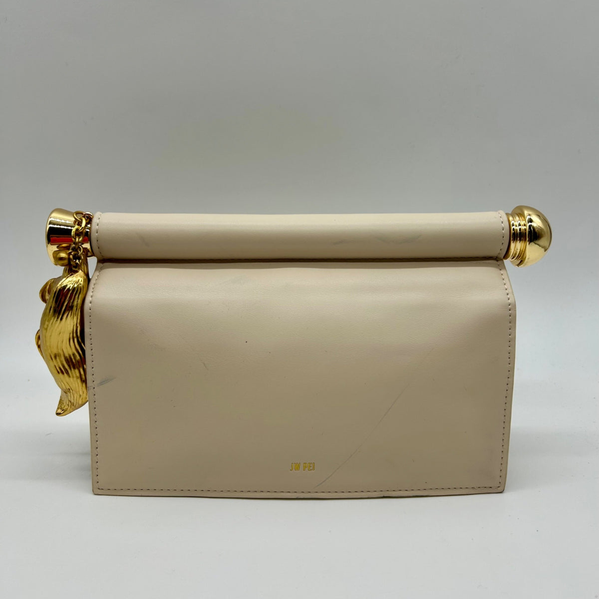 JW PEI Cream Leather Metal Pendant Embellished Clutch Bag