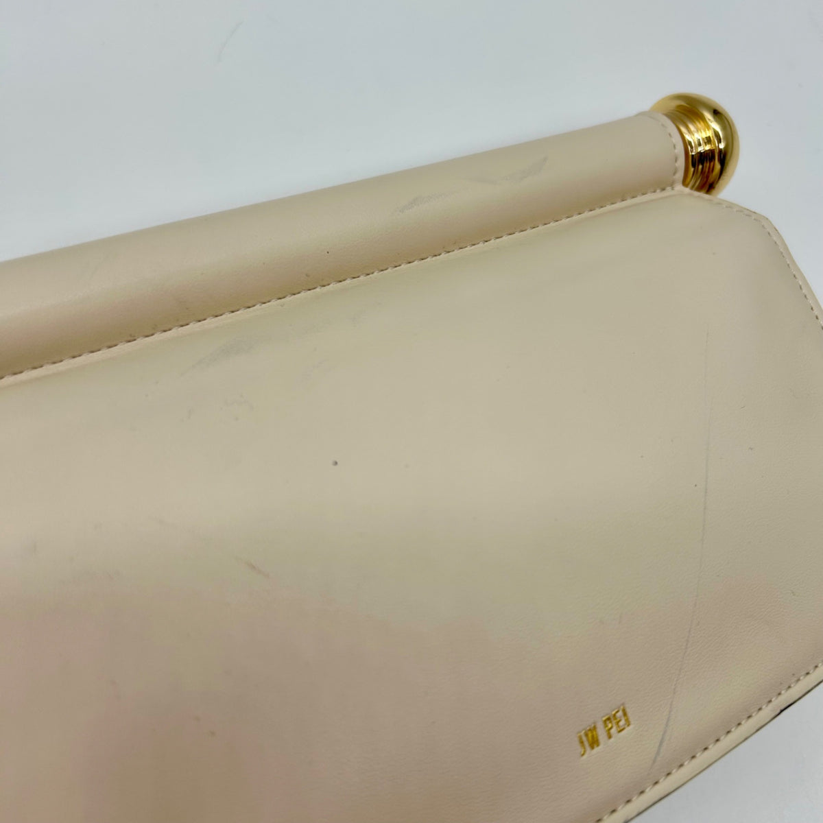 JW PEI Cream Leather Metal Pendant Embellished Clutch Bag