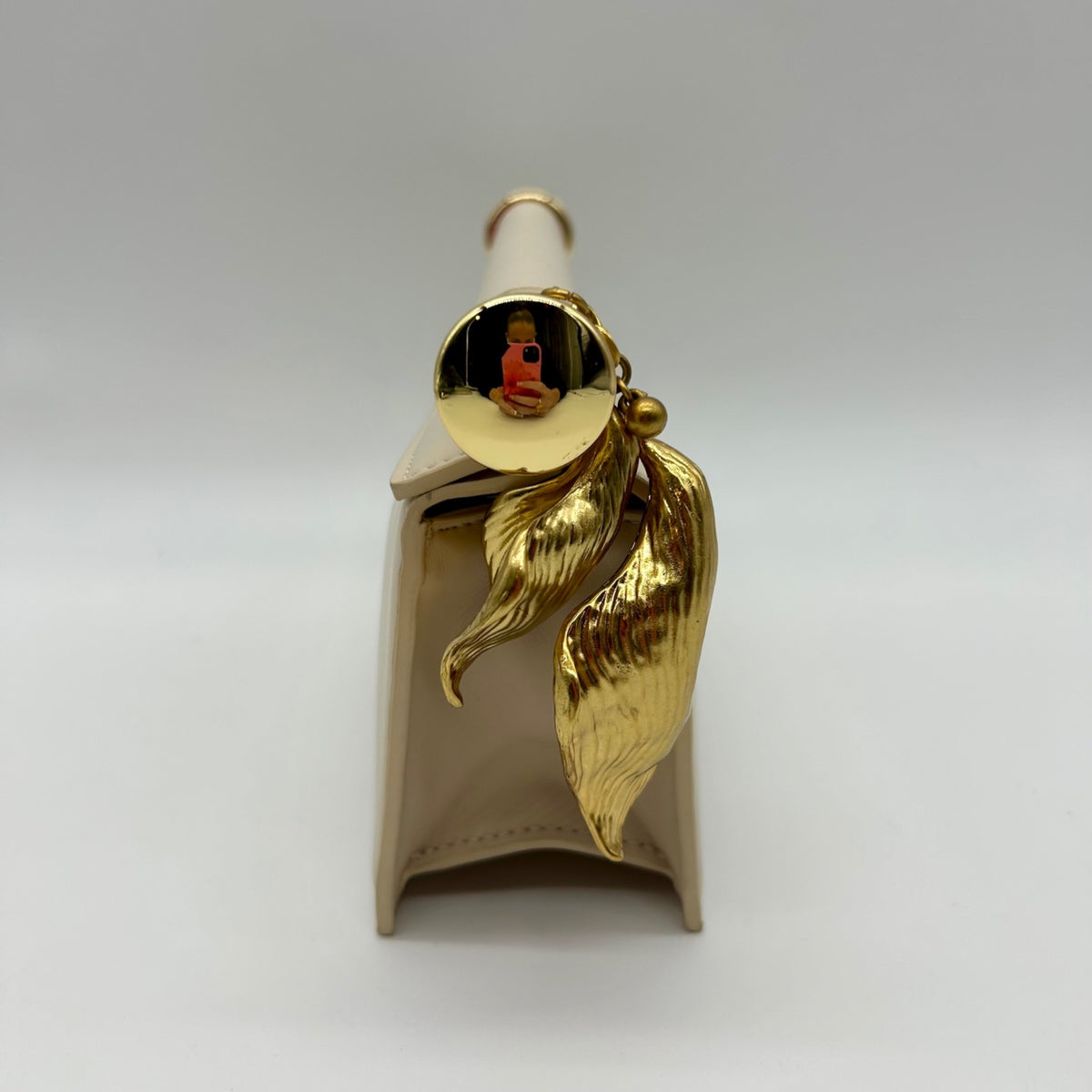 JW PEI Cream Leather Metal Pendant Embellished Clutch Bag