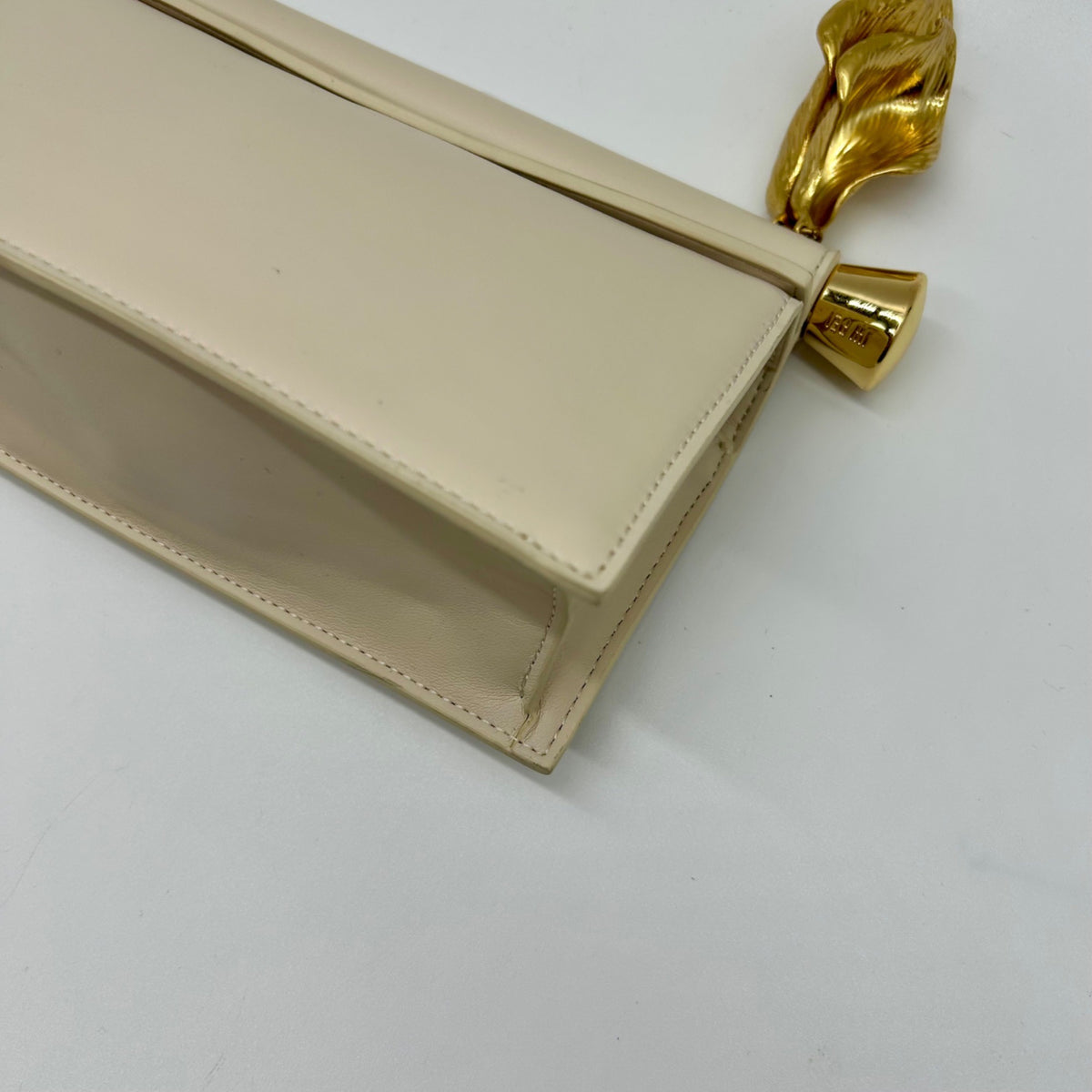 JW PEI Cream Leather Metal Pendant Embellished Clutch Bag
