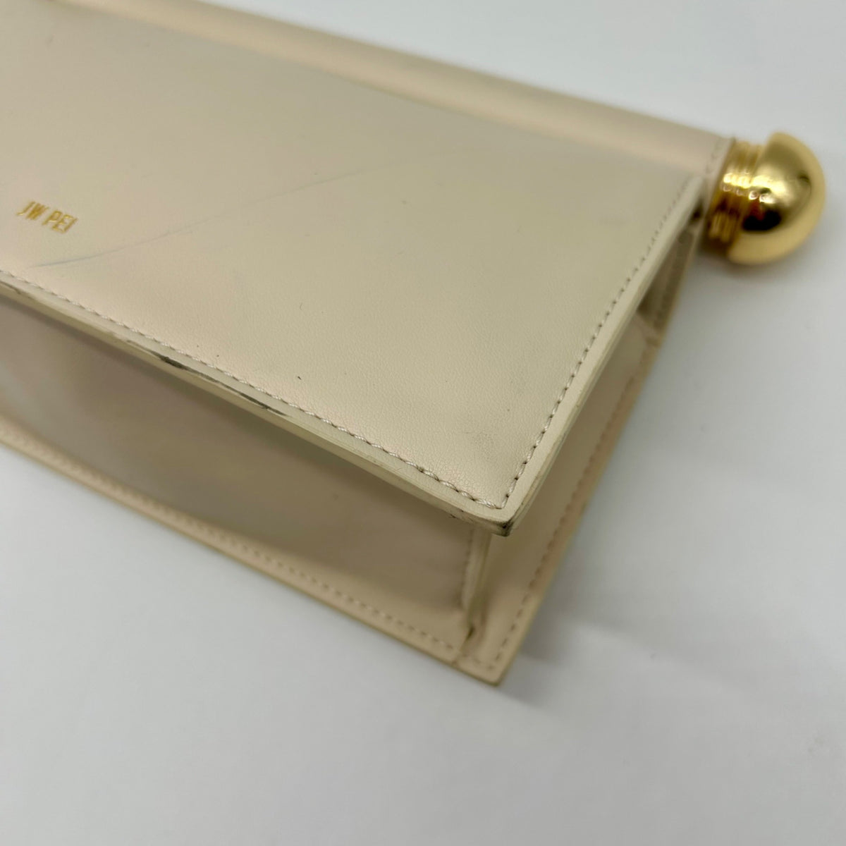 JW PEI Cream Leather Metal Pendant Embellished Clutch Bag