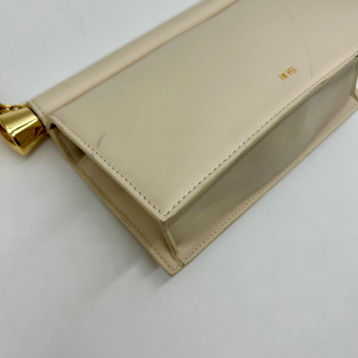 JW PEI Cream Leather Metal Pendant Embellished Clutch Bag