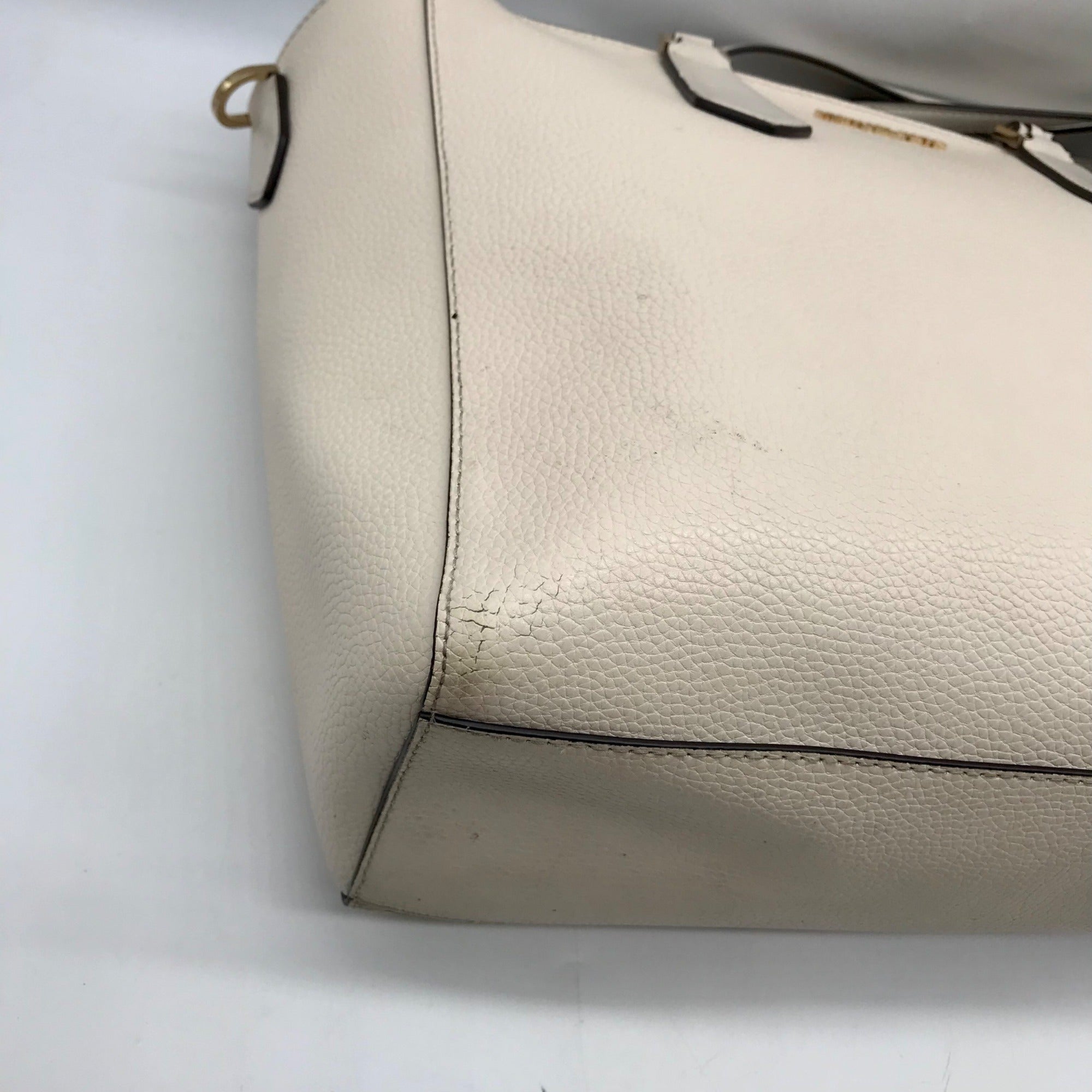 Michael Kors White Pebbled Leather Large Top Zip Tote Bag