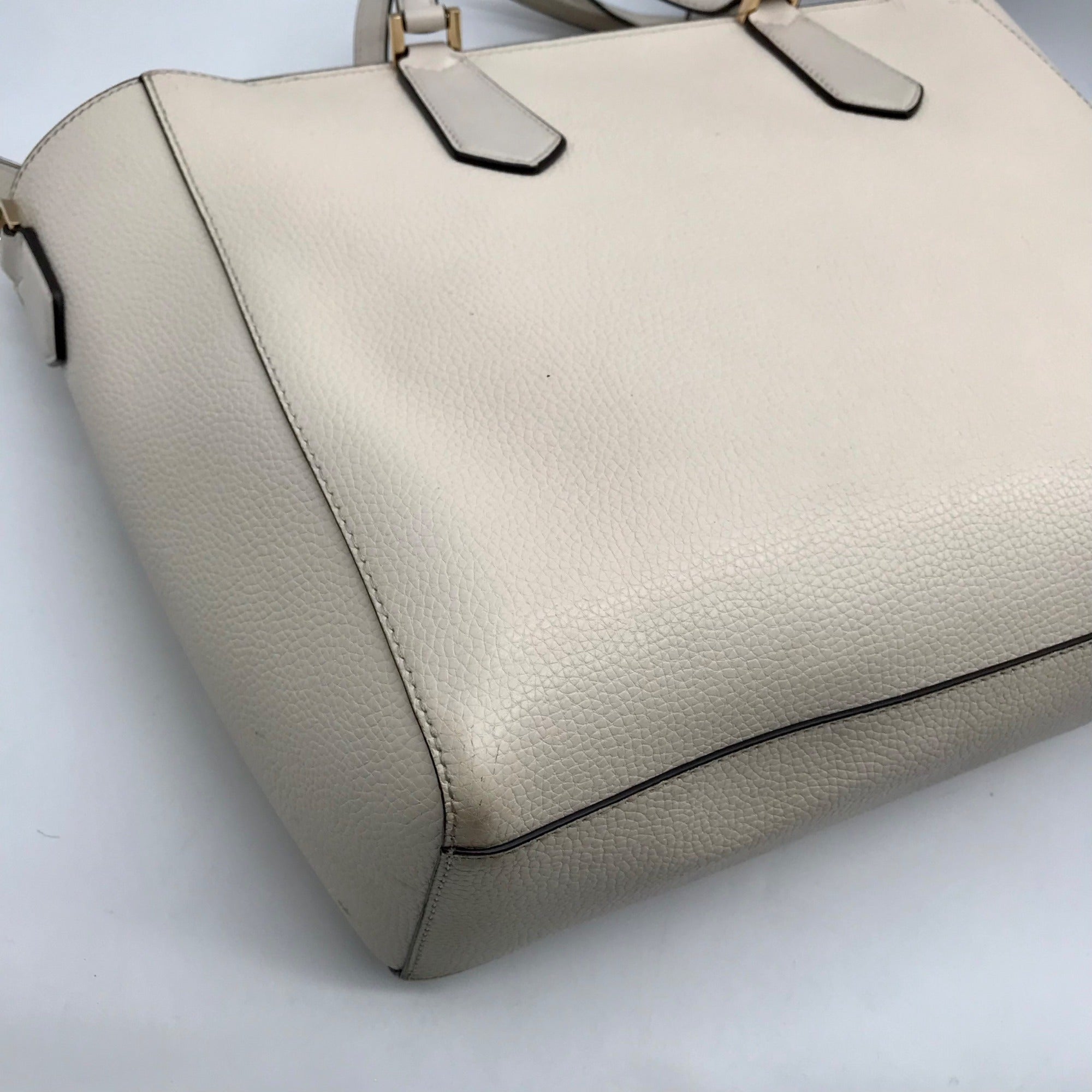 Michael Kors White Pebbled Leather Large Top Zip Tote Bag