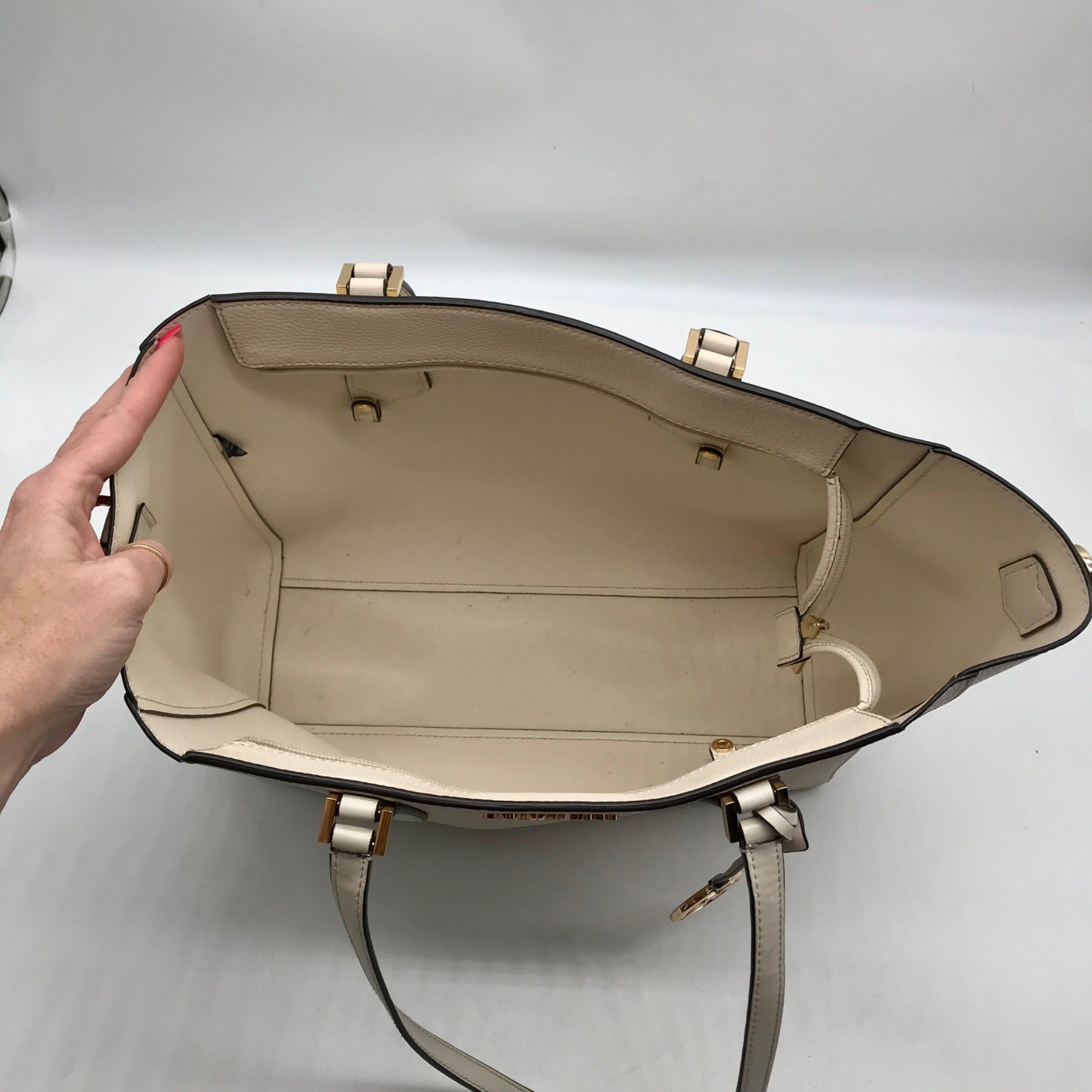 Michael Kors White Pebbled Leather Large Top Zip Tote Bag