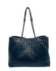 Bottega Veneta Black Leather Intrecciato Double Chain Tote Bag