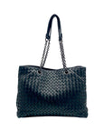 Bottega Veneta Black Leather Intrecciato Double Chain Tote Bag