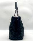 Bottega Veneta Black Leather Intrecciato Double Chain Tote Bag