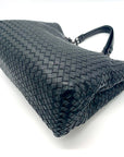 Bottega Veneta Black Leather Intrecciato Double Chain Tote Bag