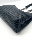 Bottega Veneta Black Leather Intrecciato Double Chain Tote Bag