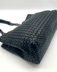 Bottega Veneta Black Leather Intrecciato Double Chain Tote Bag