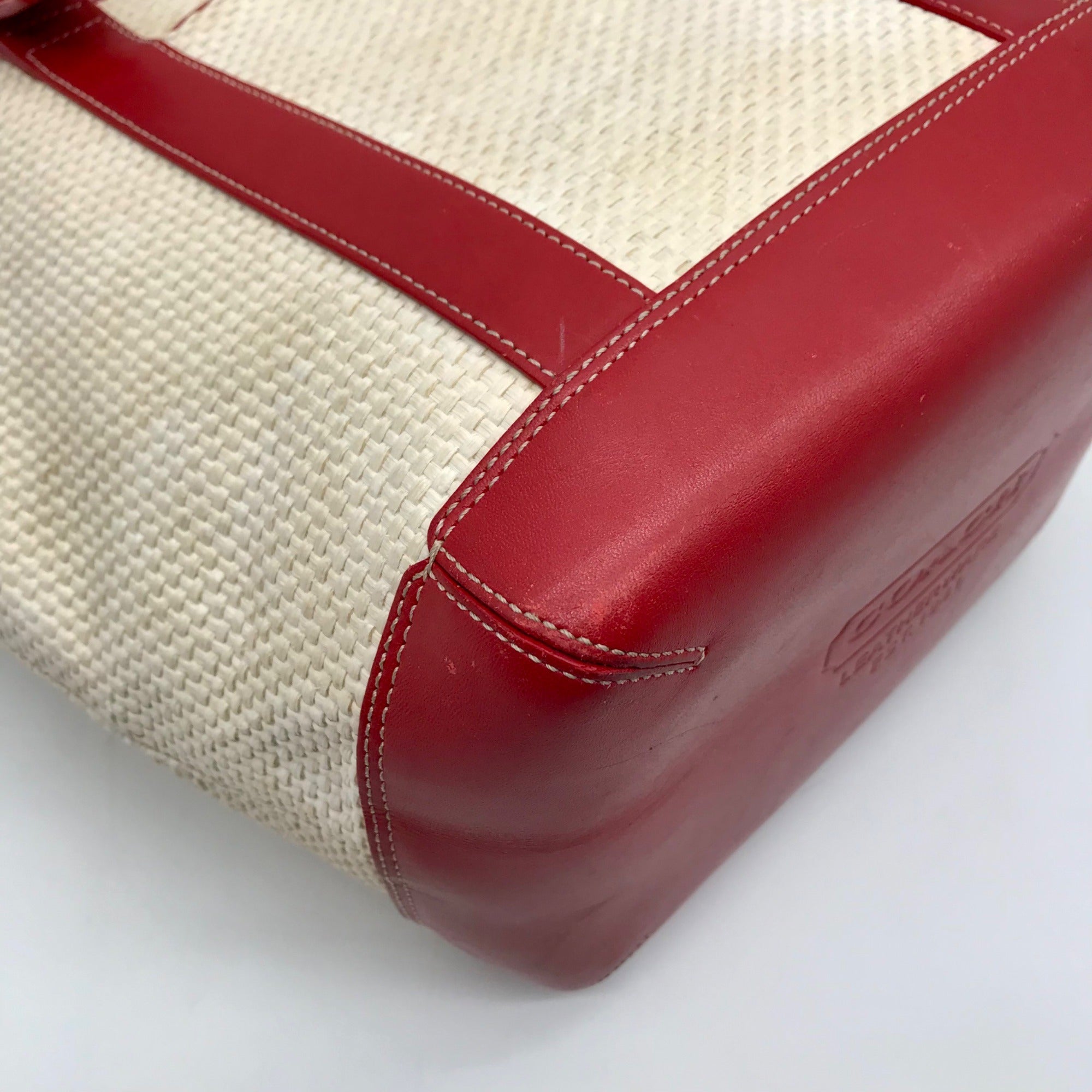 Coach Neutral And Red Cabana Straw Tote Bag 8908
