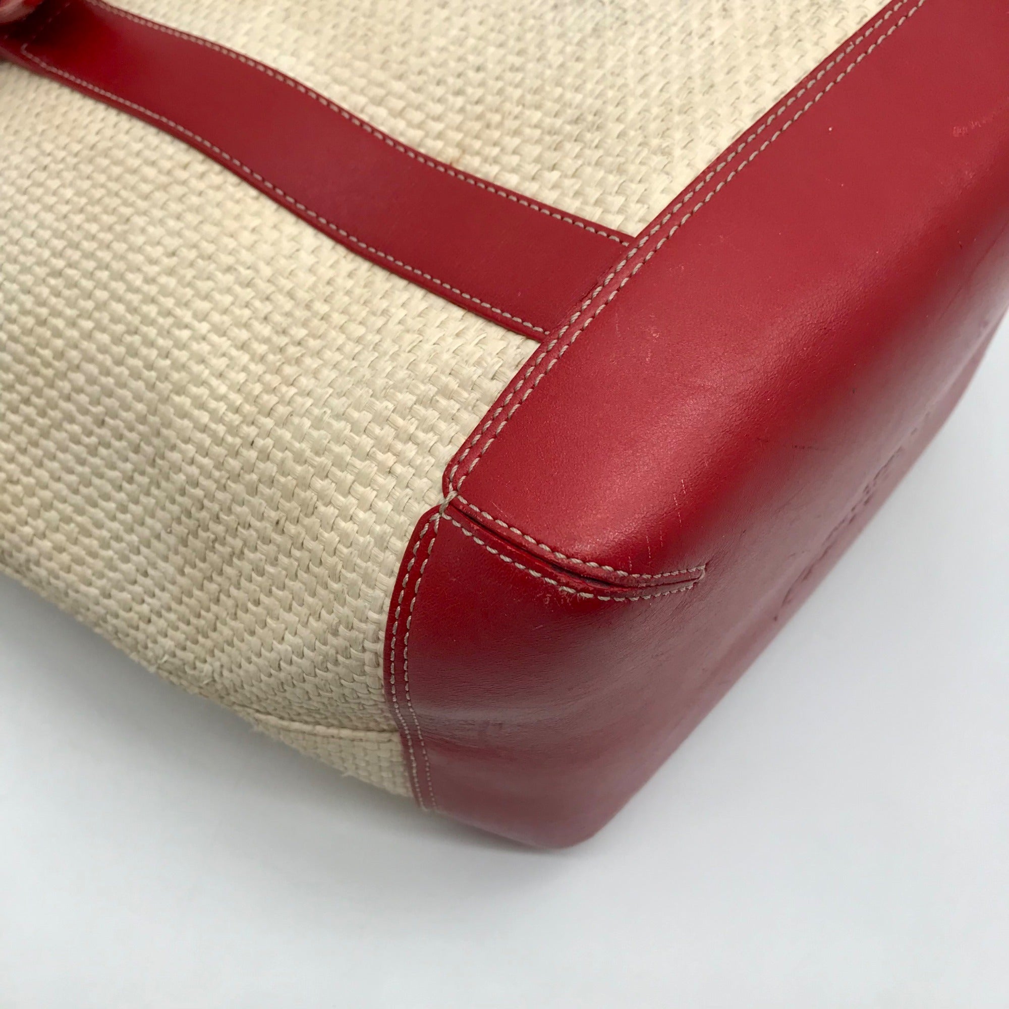 Coach Neutral And Red Cabana Straw Tote Bag 8908