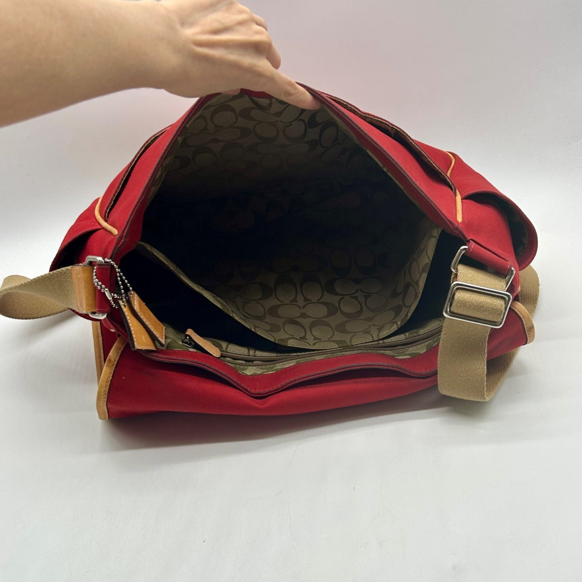 Coach Vintage Red Canvas And Leather Transatlantic Messenger Bag