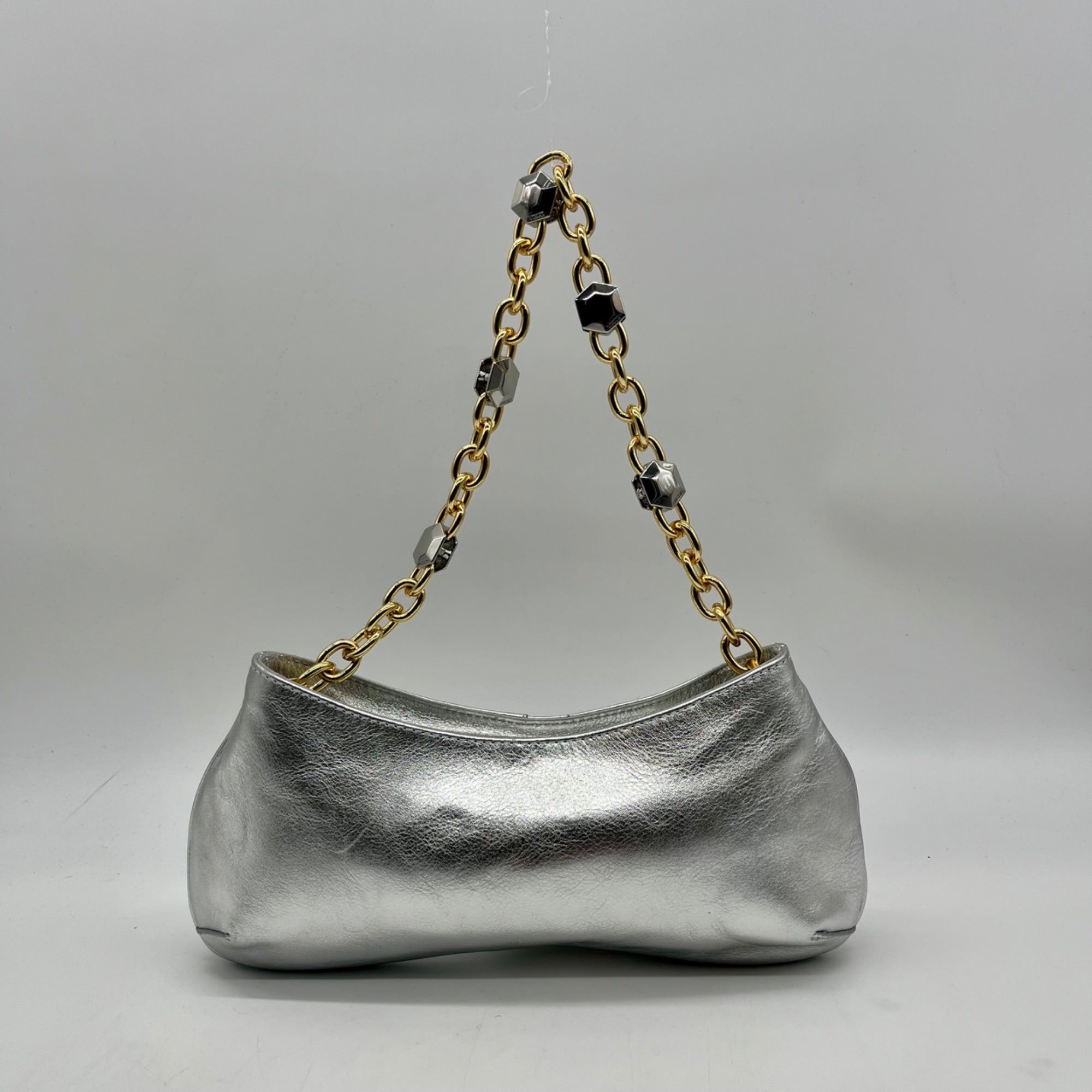 Arezzo Luna Silver Small Leather Baguette