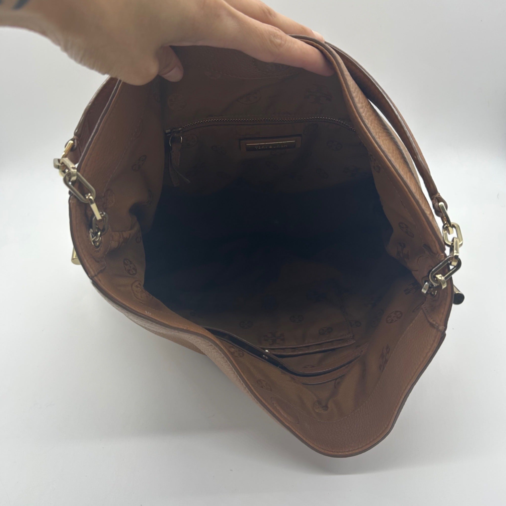 Tory Burch Brown Pebbled Leather Hobo Bag