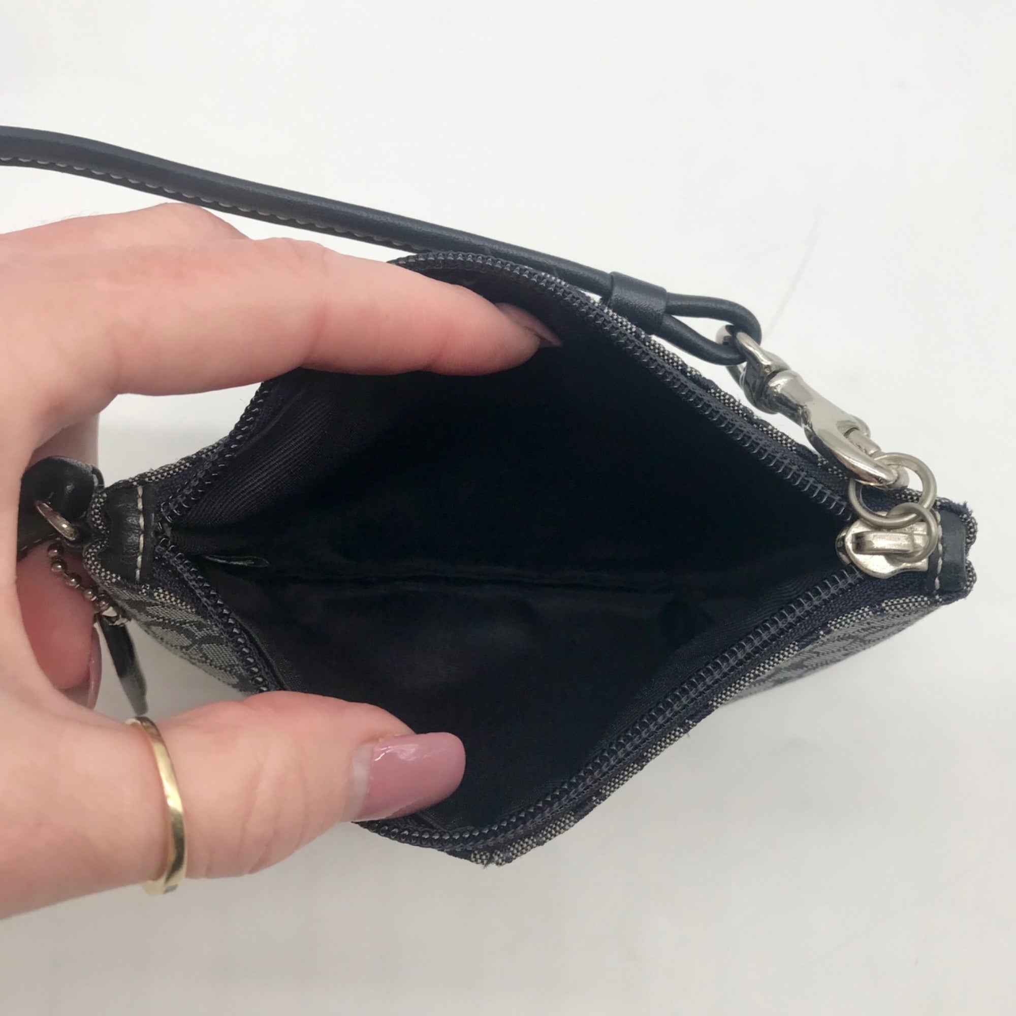 Coach Blue Signature C Monogram Canvas Mini Wristlet