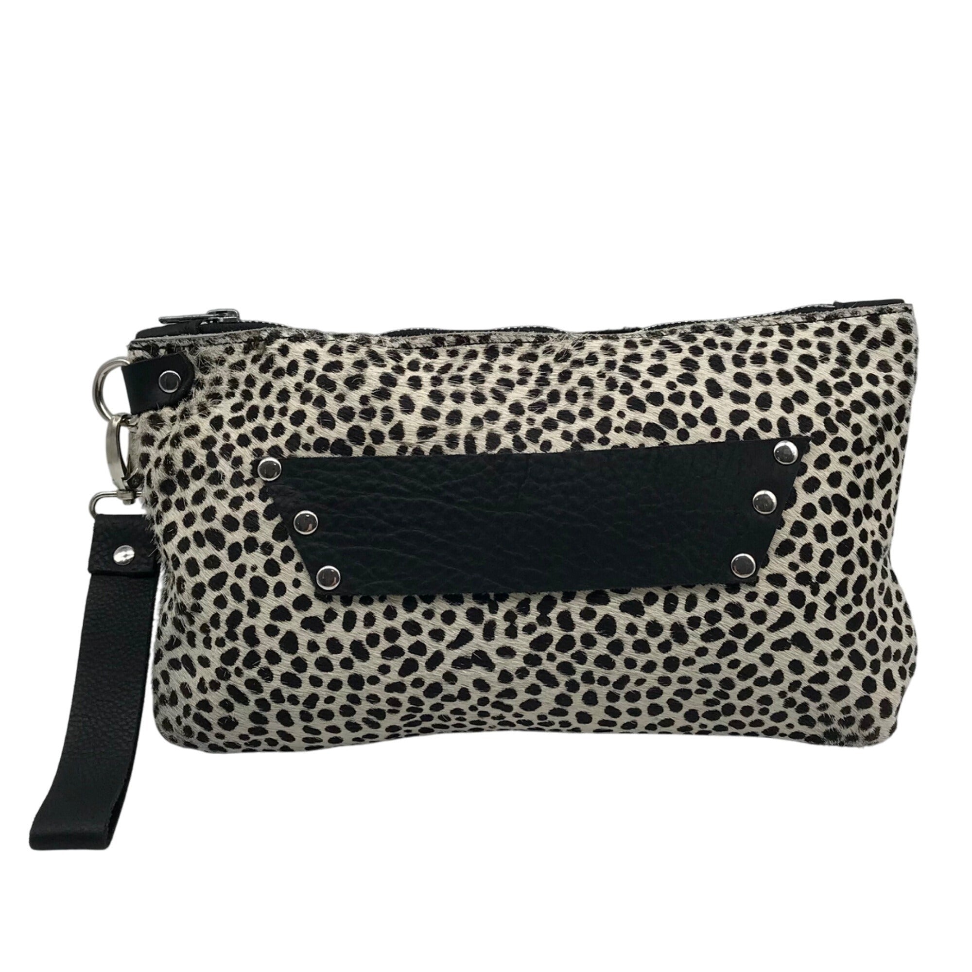 Raleigh Leather Black Cheetah Convertible Clutch