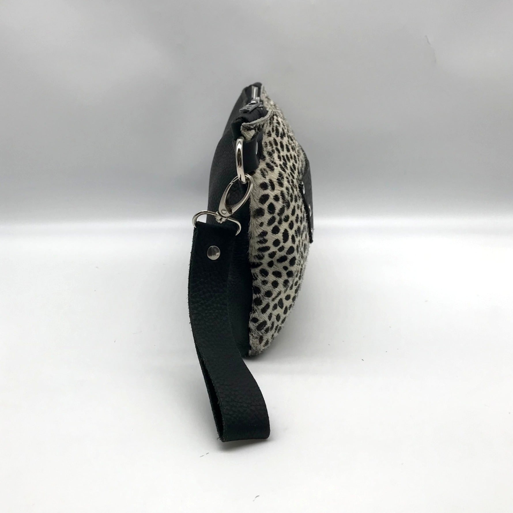 Raleigh Leather Black Cheetah Convertible Clutch