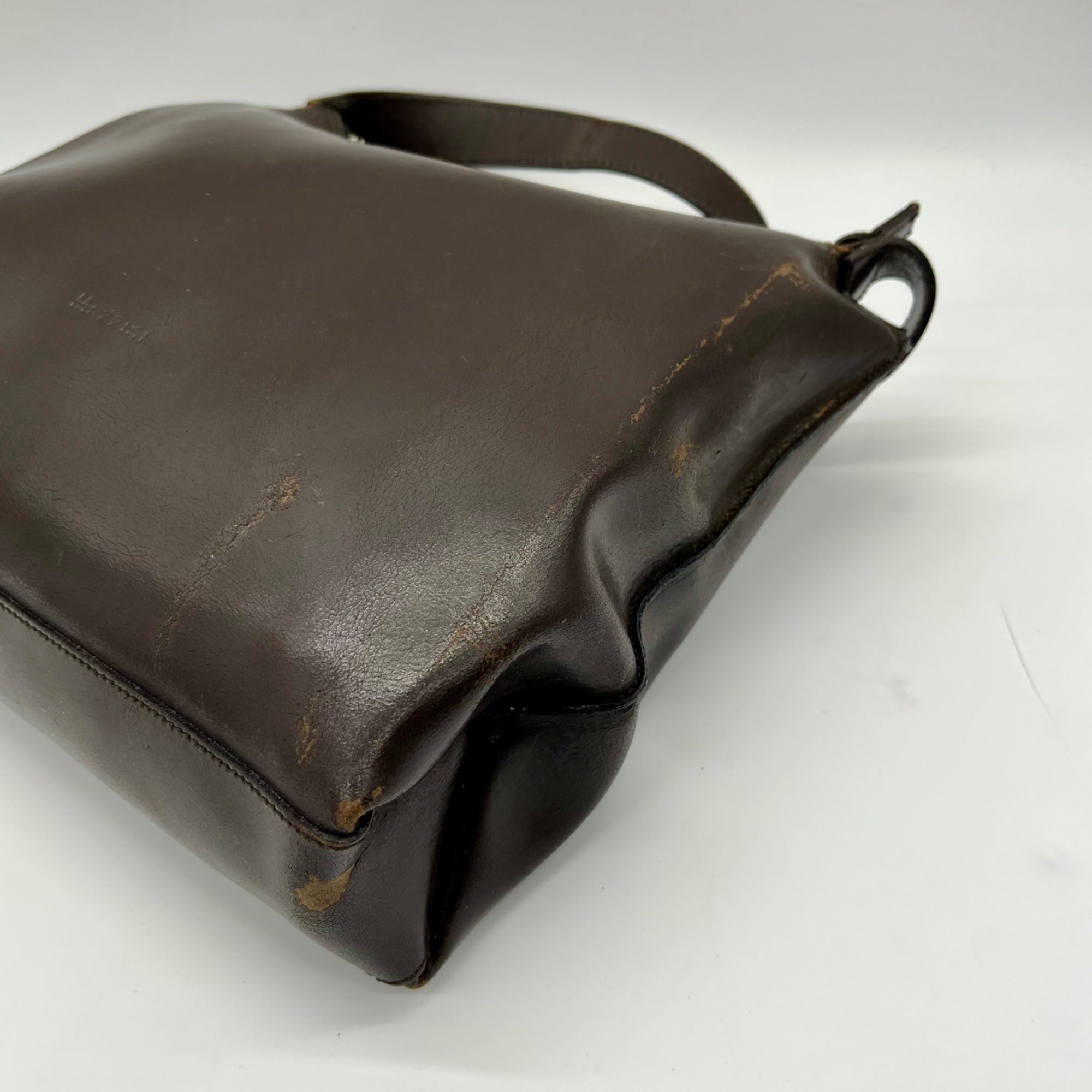 Mazzini Brown Leather Structured Shoulder Bag