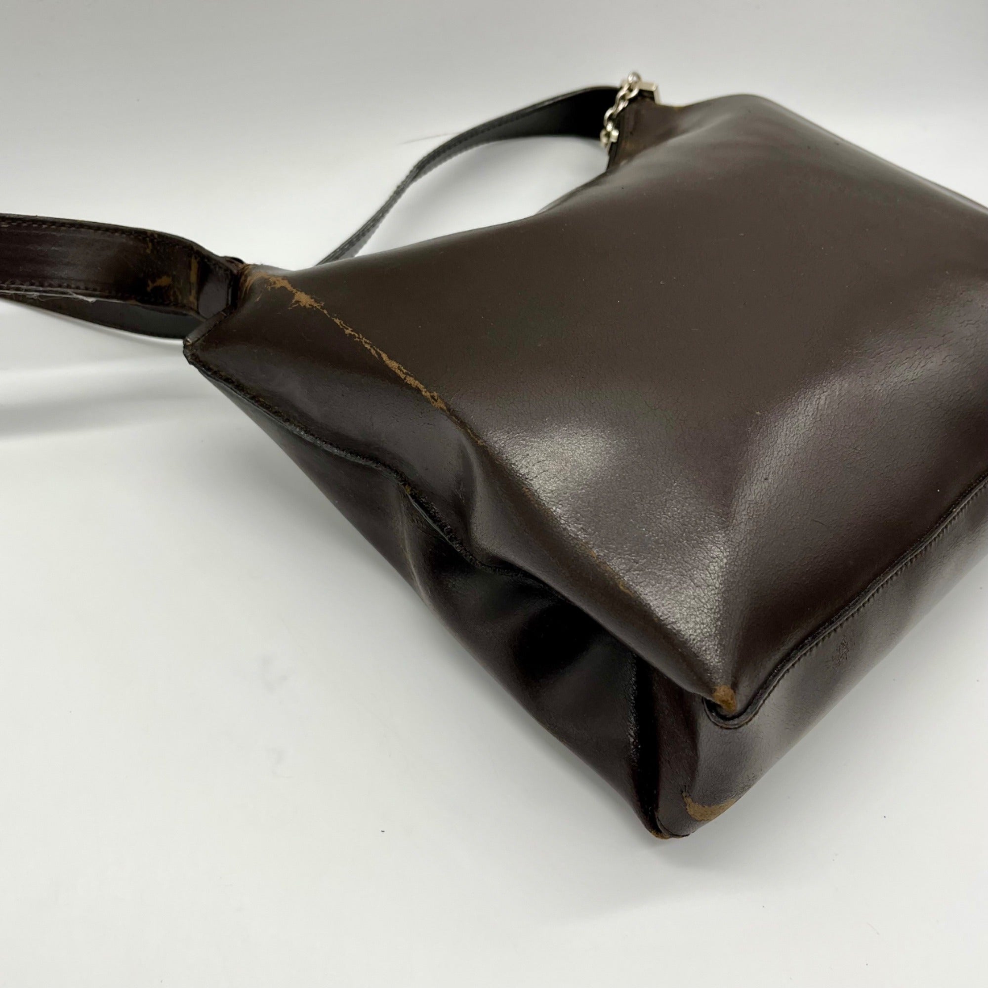 Mazzini Brown Leather Structured Shoulder Bag