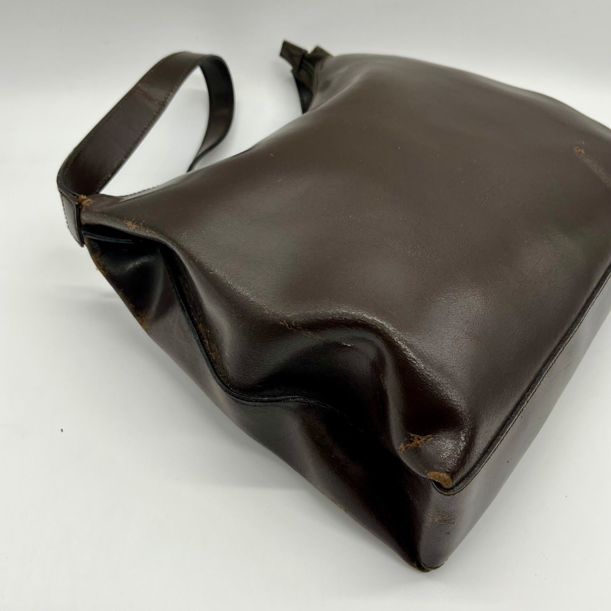 Mazzini Brown Leather Structured Shoulder Bag