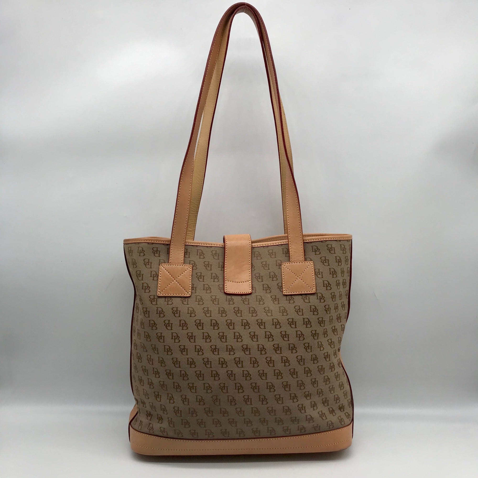 Dooney &amp; Bourke Tan &amp; Brown Monogram Canvas Vintage Tote