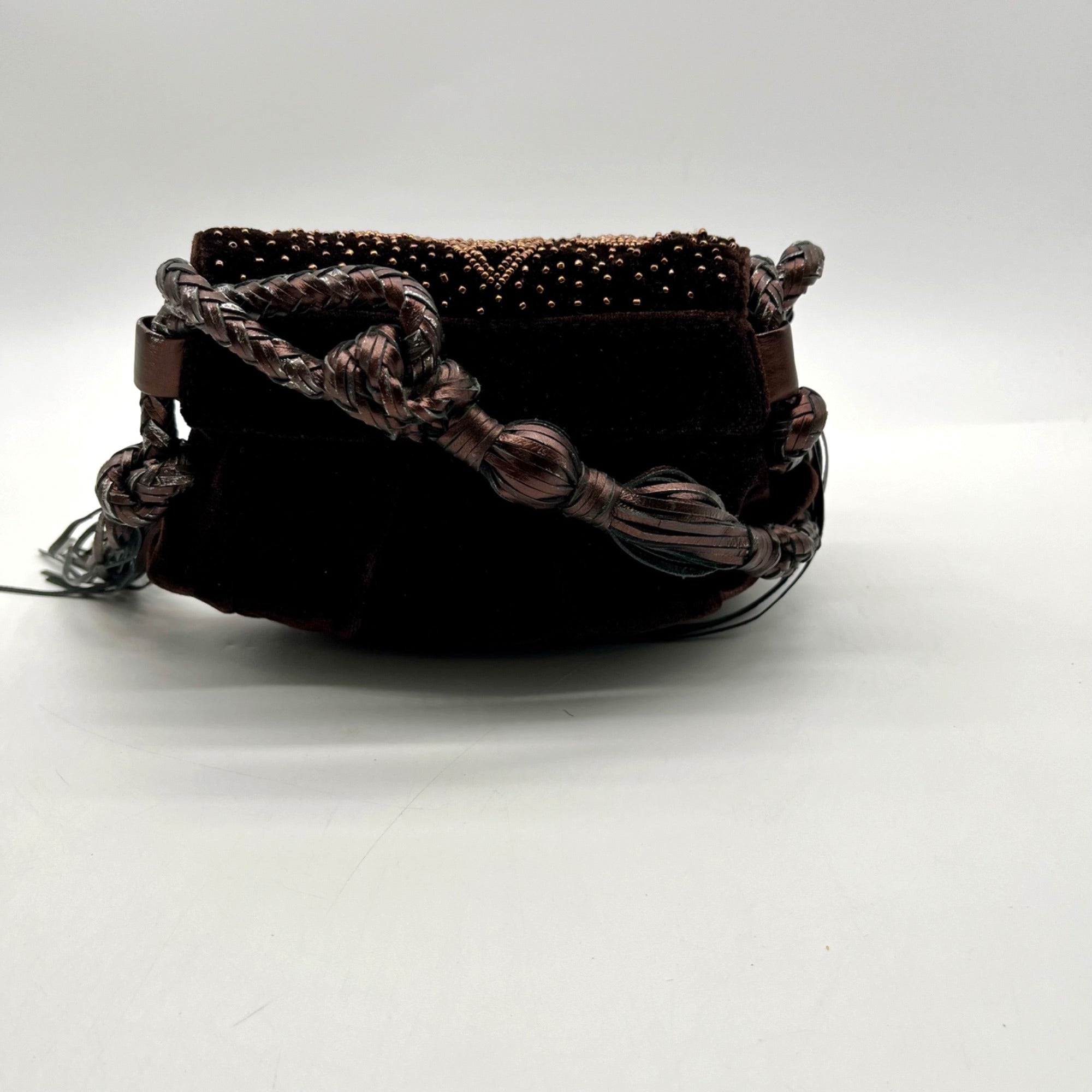 Francesco Brown Suede Embellished Crossbody Bag