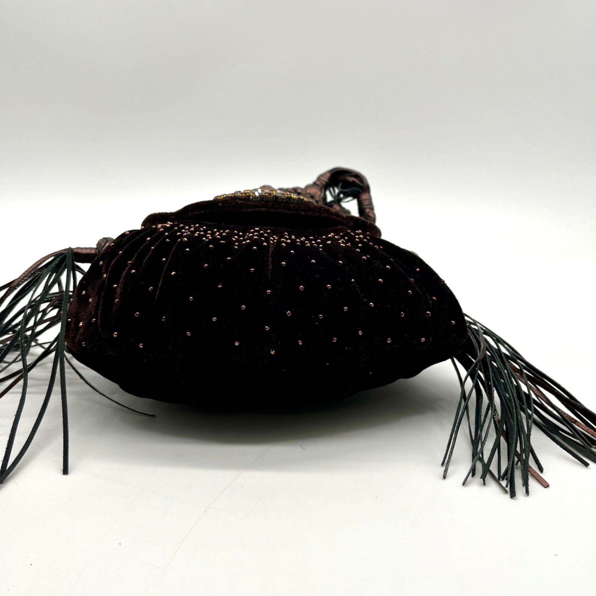 Francesco Brown Suede Embellished Crossbody Bag