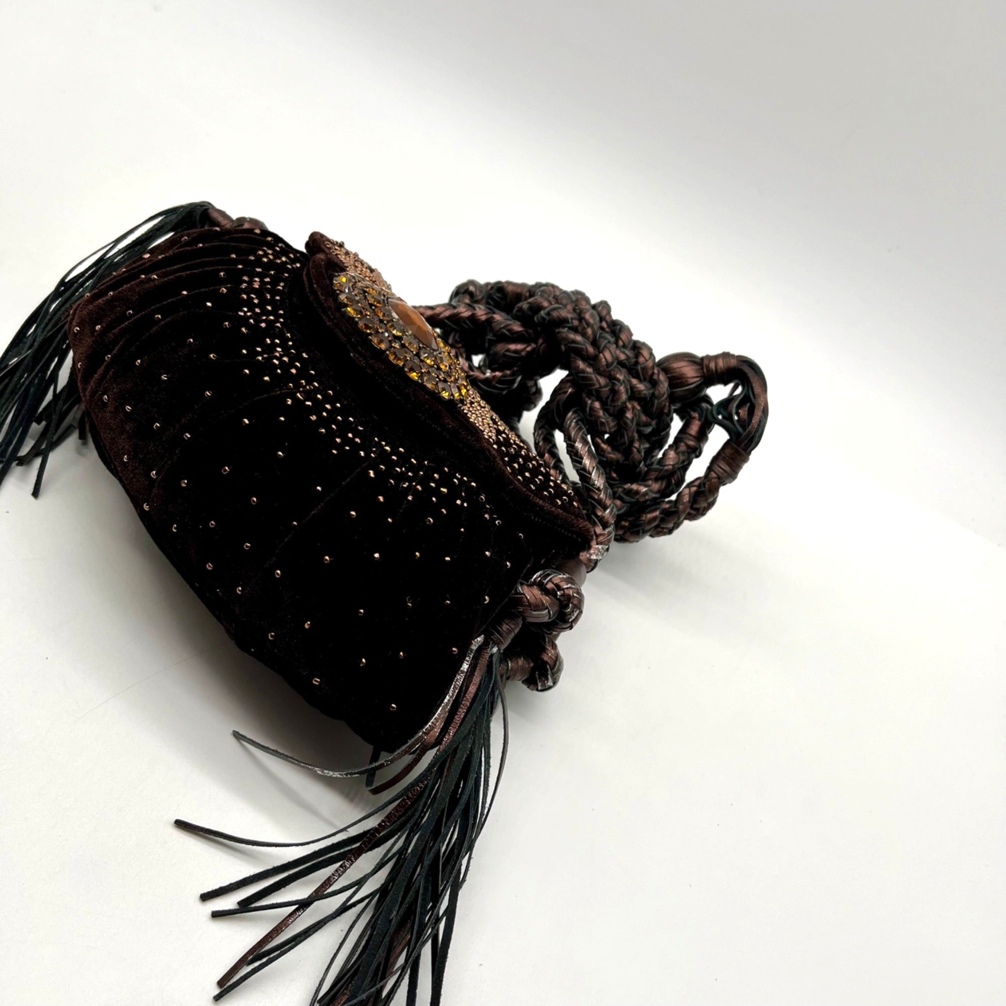Francesco Brown Suede Embellished Crossbody Bag