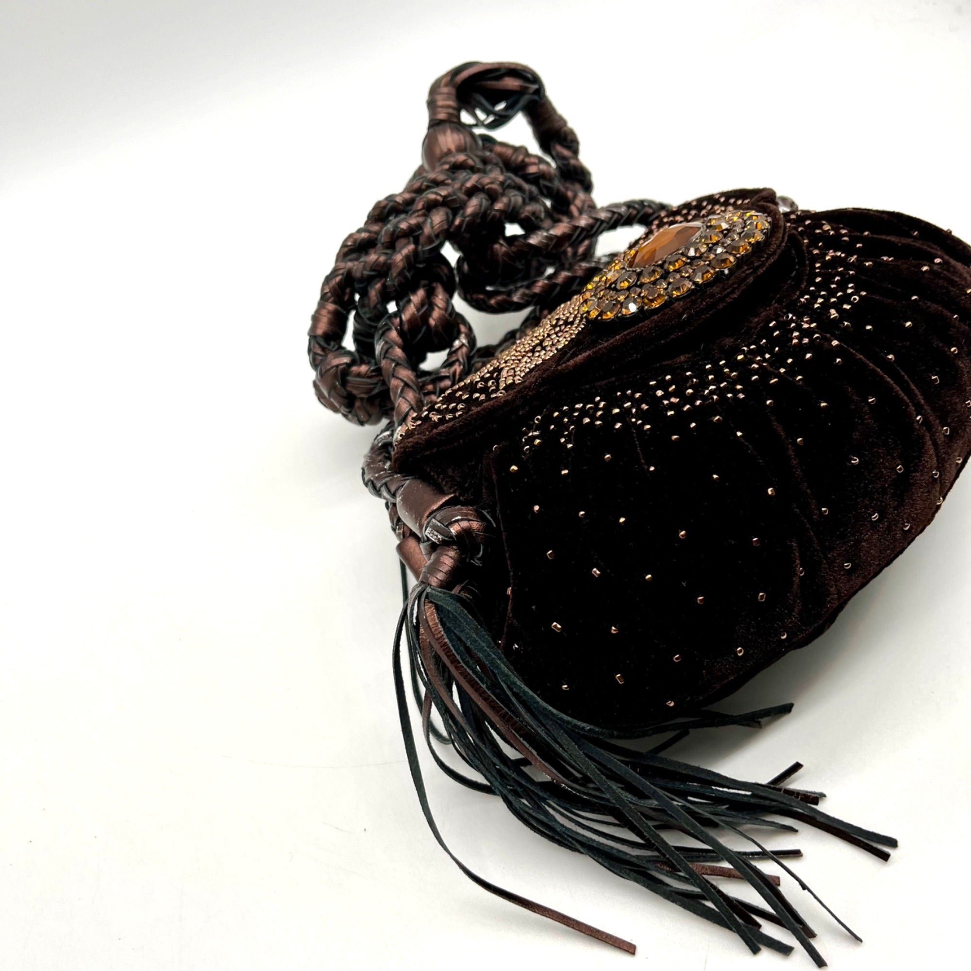 Francesco Brown Suede Embellished Crossbody Bag