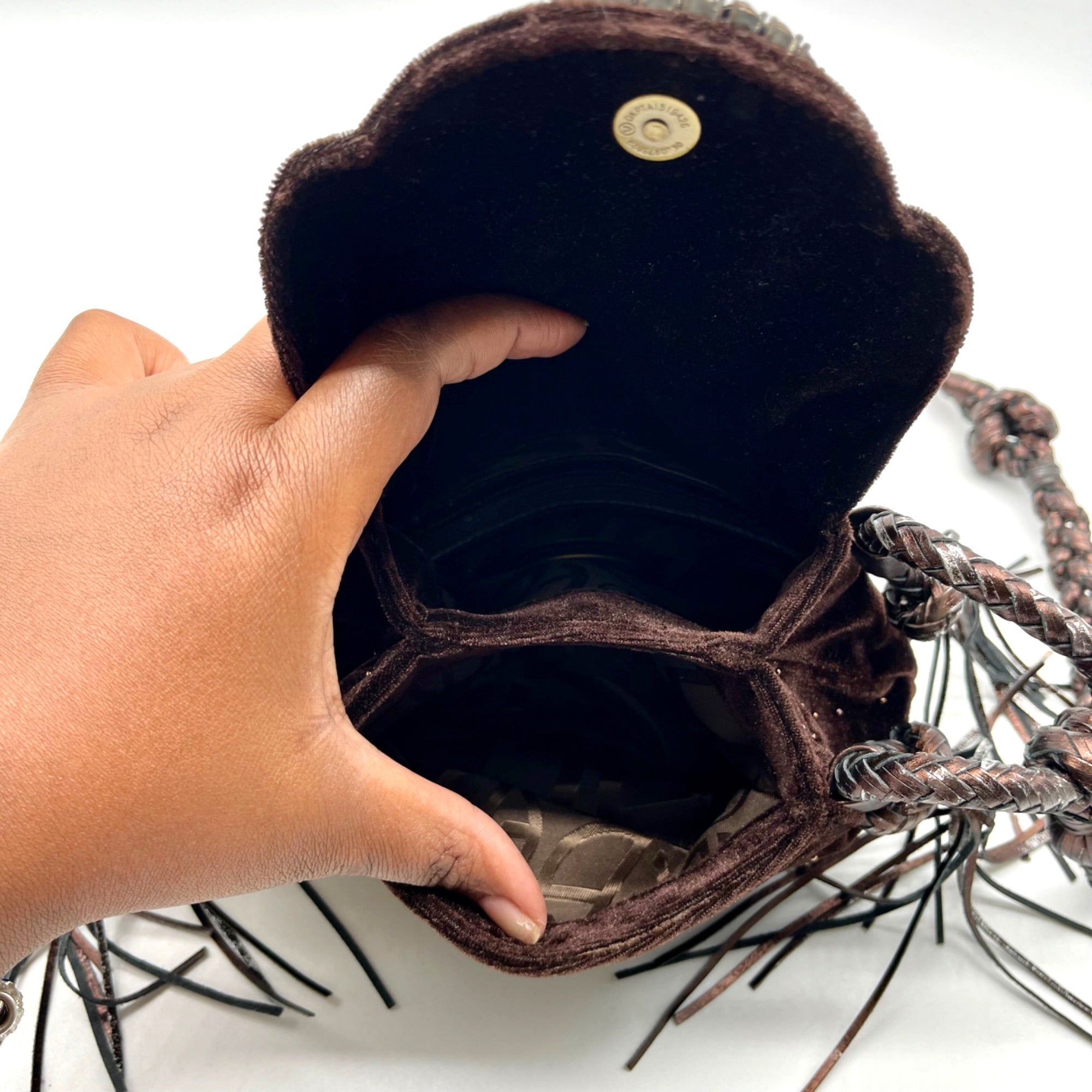 Francesco Brown Suede Embellished Crossbody Bag