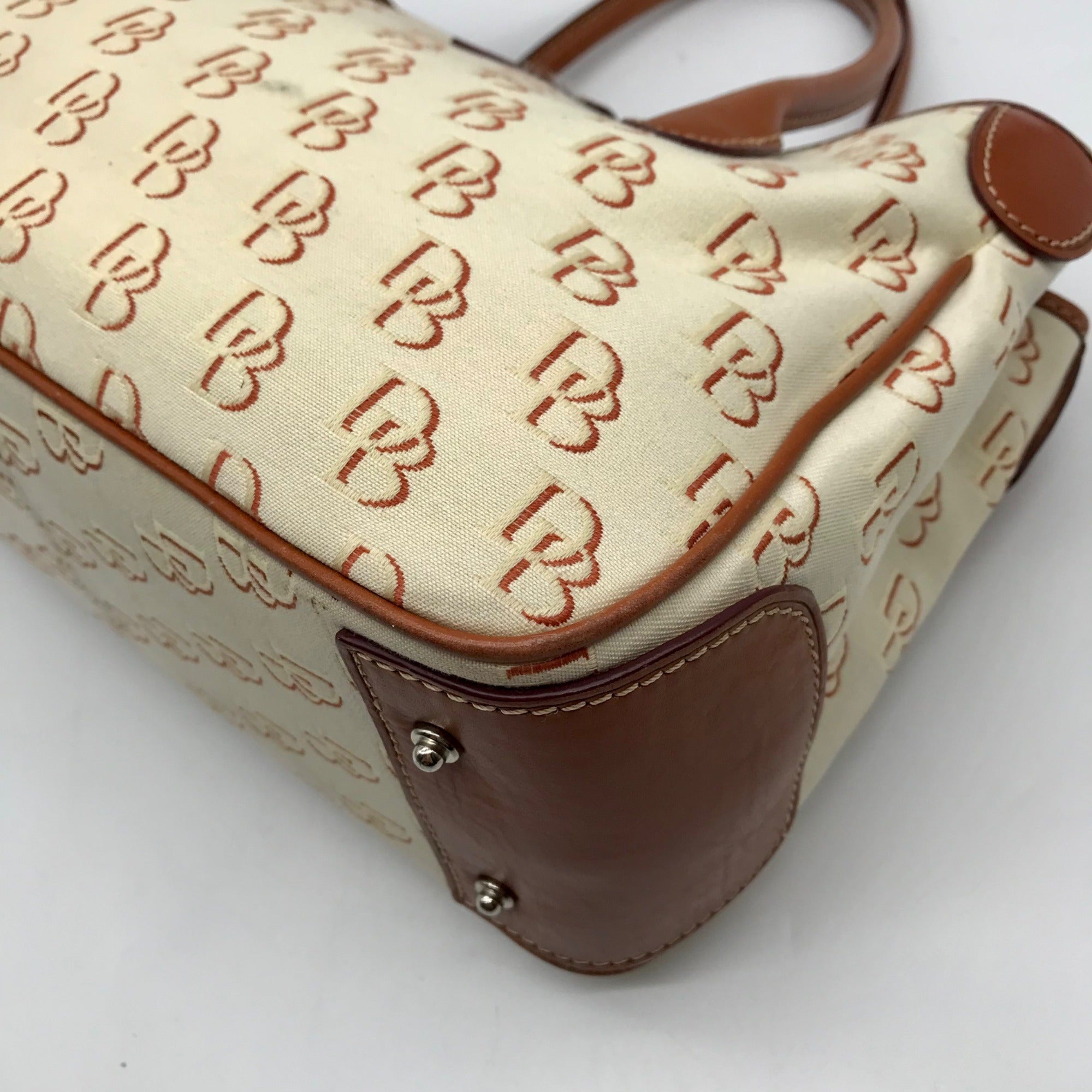 Dooney &amp; Bourke Beige And Brown Signature DB Monogramed Tote Bag