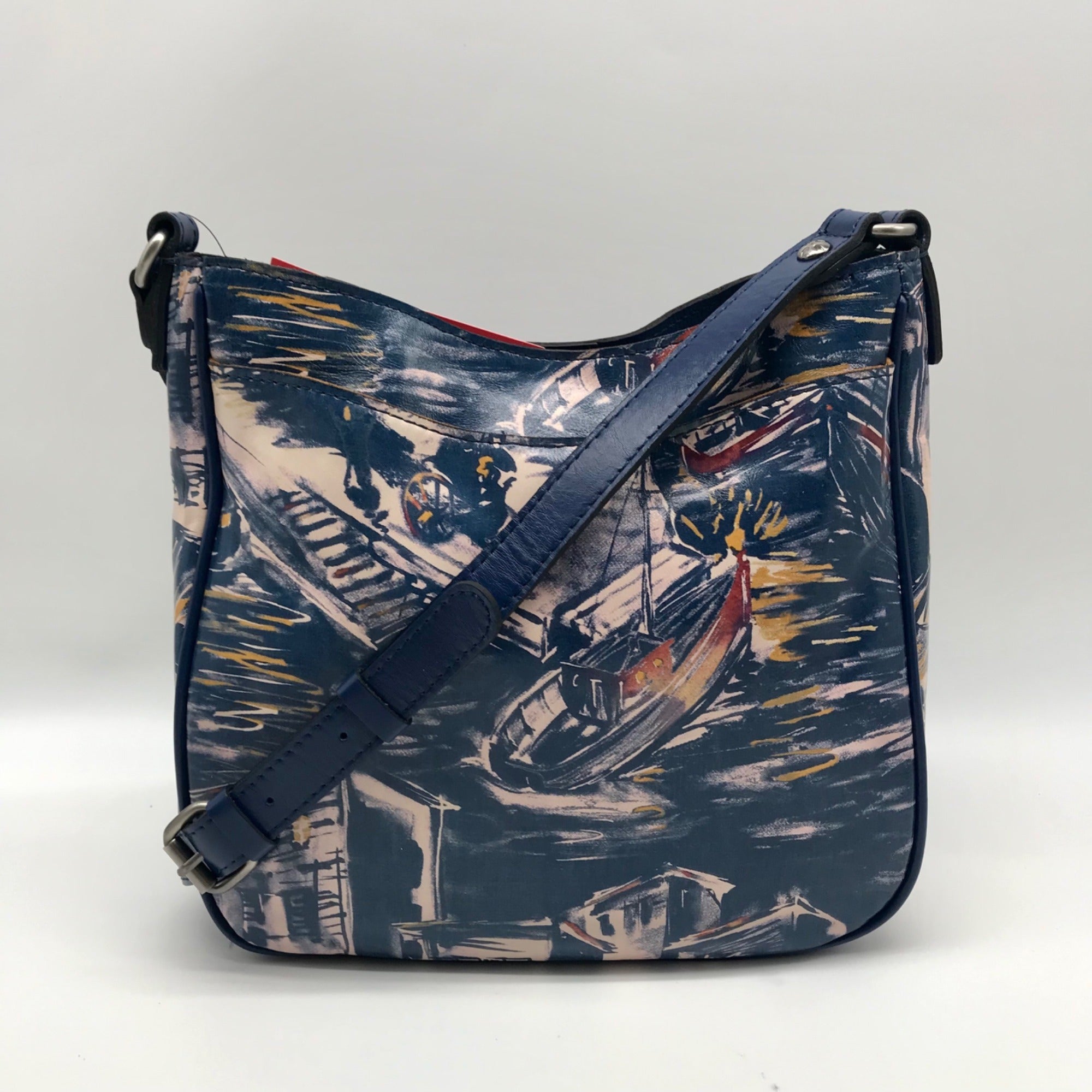 Patricia Nash Harbor Nights Blue Leather Emeline Small Scalloped Crossbody Bag