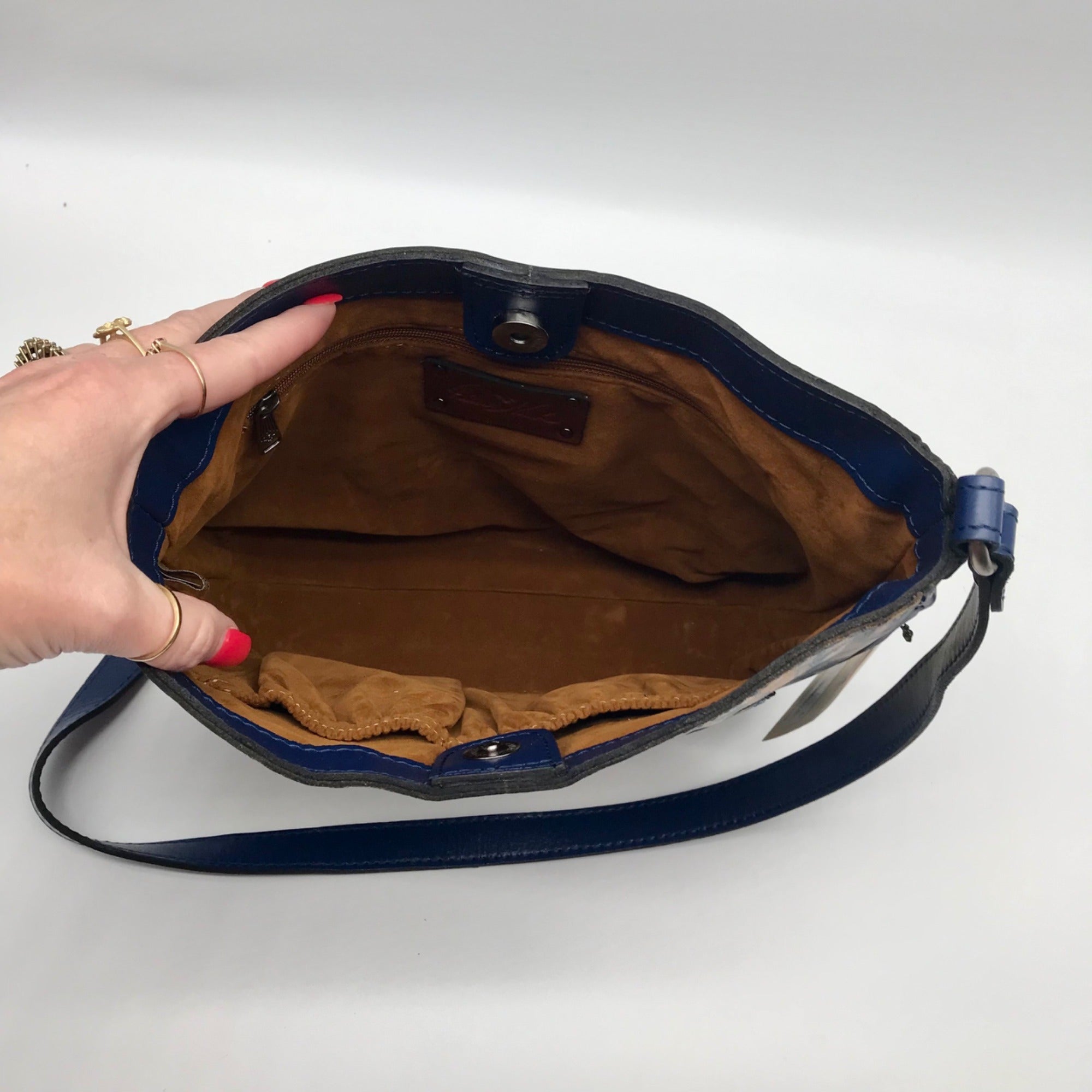 Patricia Nash Harbor Nights Blue Leather Emeline Small Scalloped Crossbody Bag