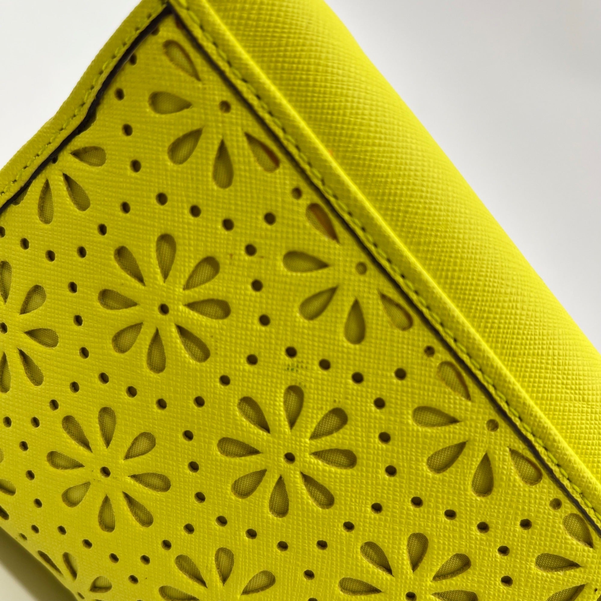 Kate Spade Yellow Saffiano Leather Mini Floral Cutout Envelope Bag