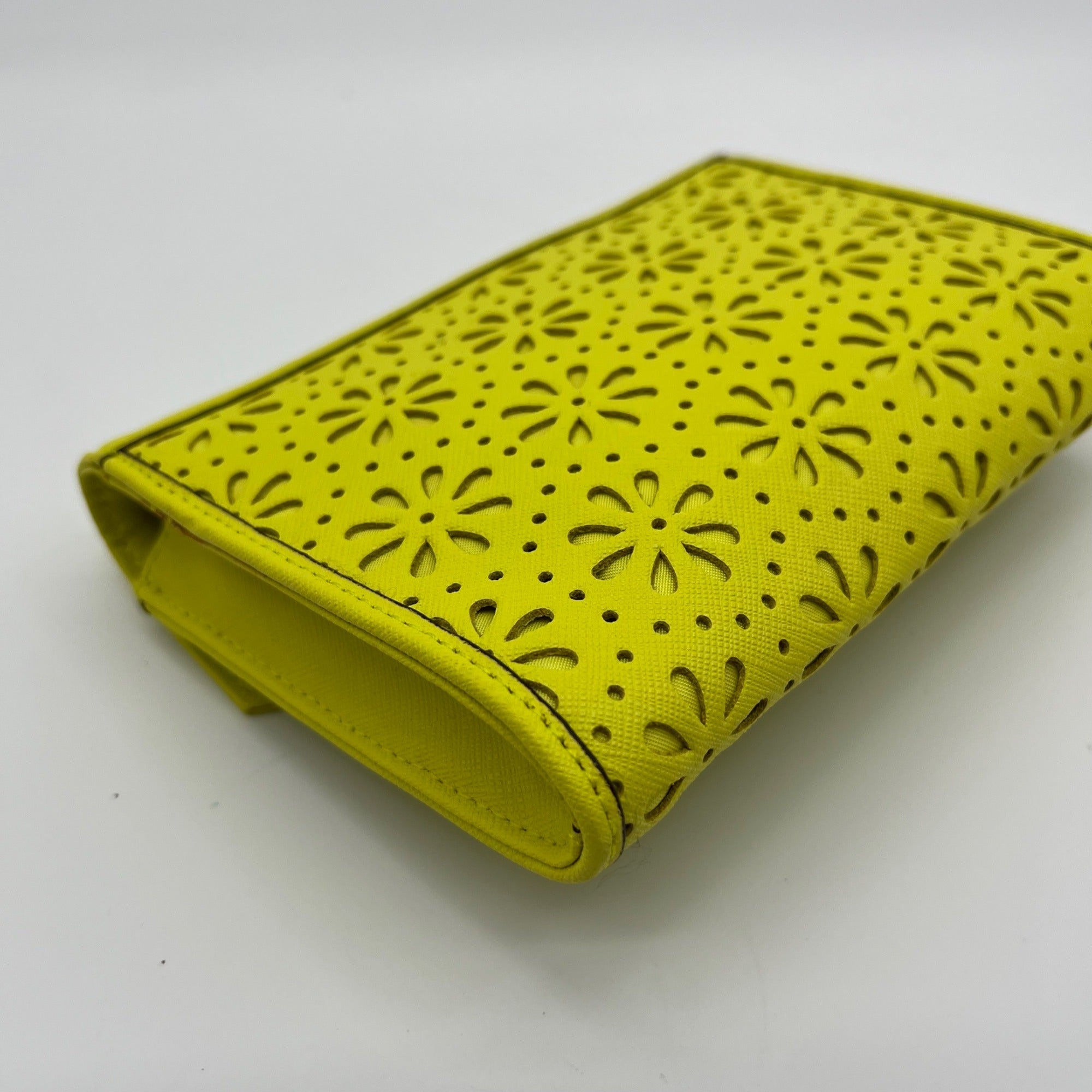 Kate Spade Yellow Saffiano Leather Mini Floral Cutout Envelope Bag