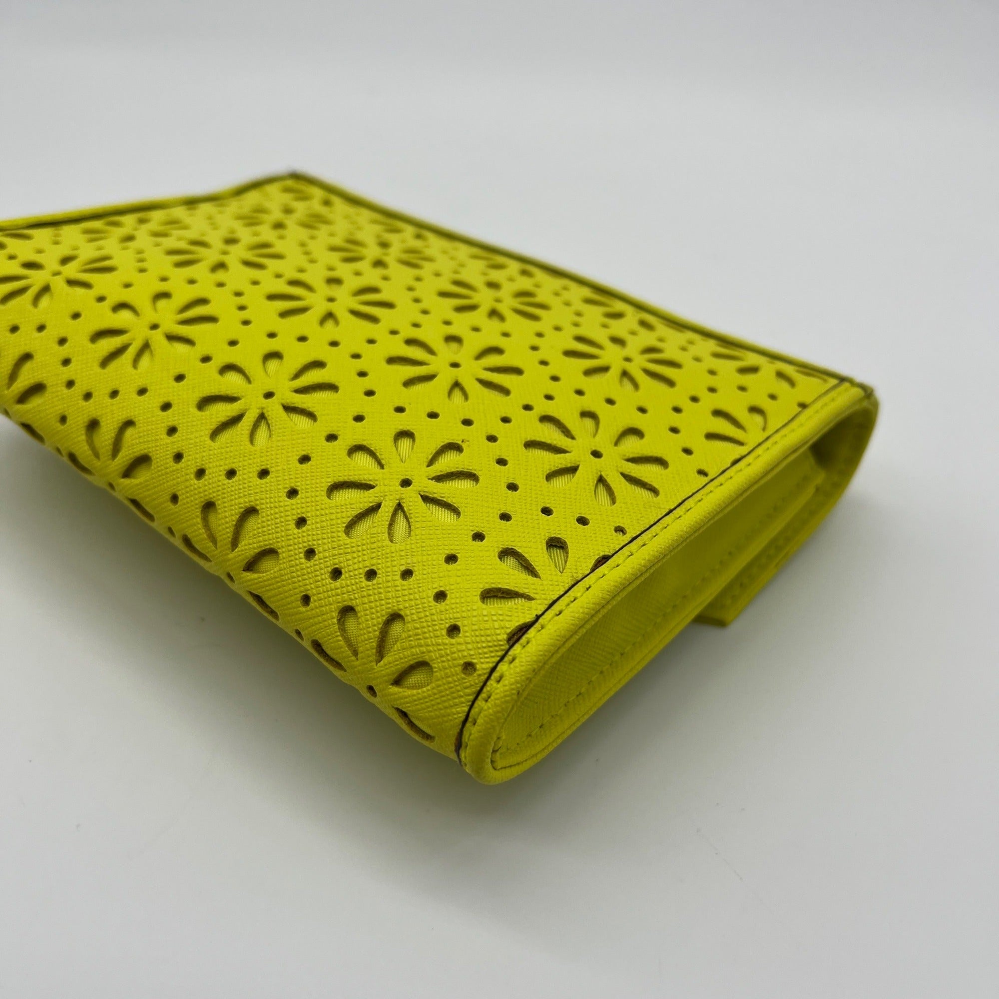 Kate Spade Yellow Saffiano Leather Mini Floral Cutout Envelope Bag