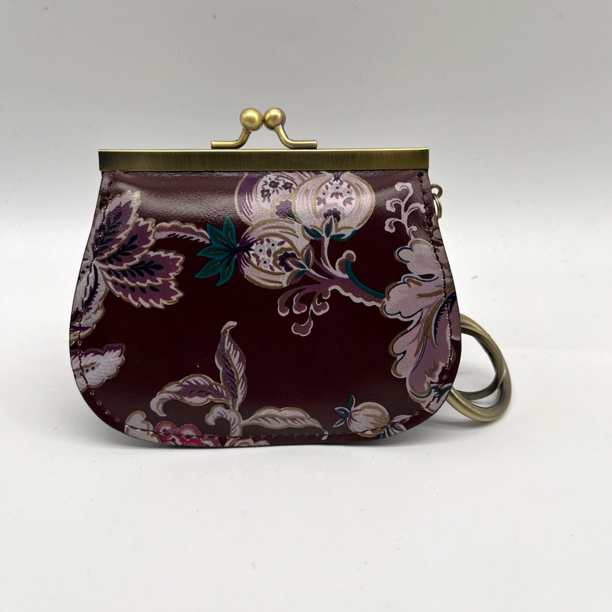 Patricia Nash European Floral Leather Framed Kiss-lock Keychain Wallet