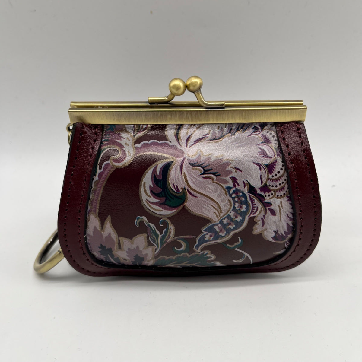 Patricia Nash European Floral Leather Framed Kiss-lock Keychain Wallet