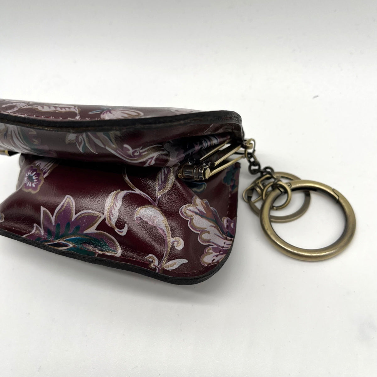Patricia Nash European Floral Leather Framed Kiss-lock Keychain Wallet