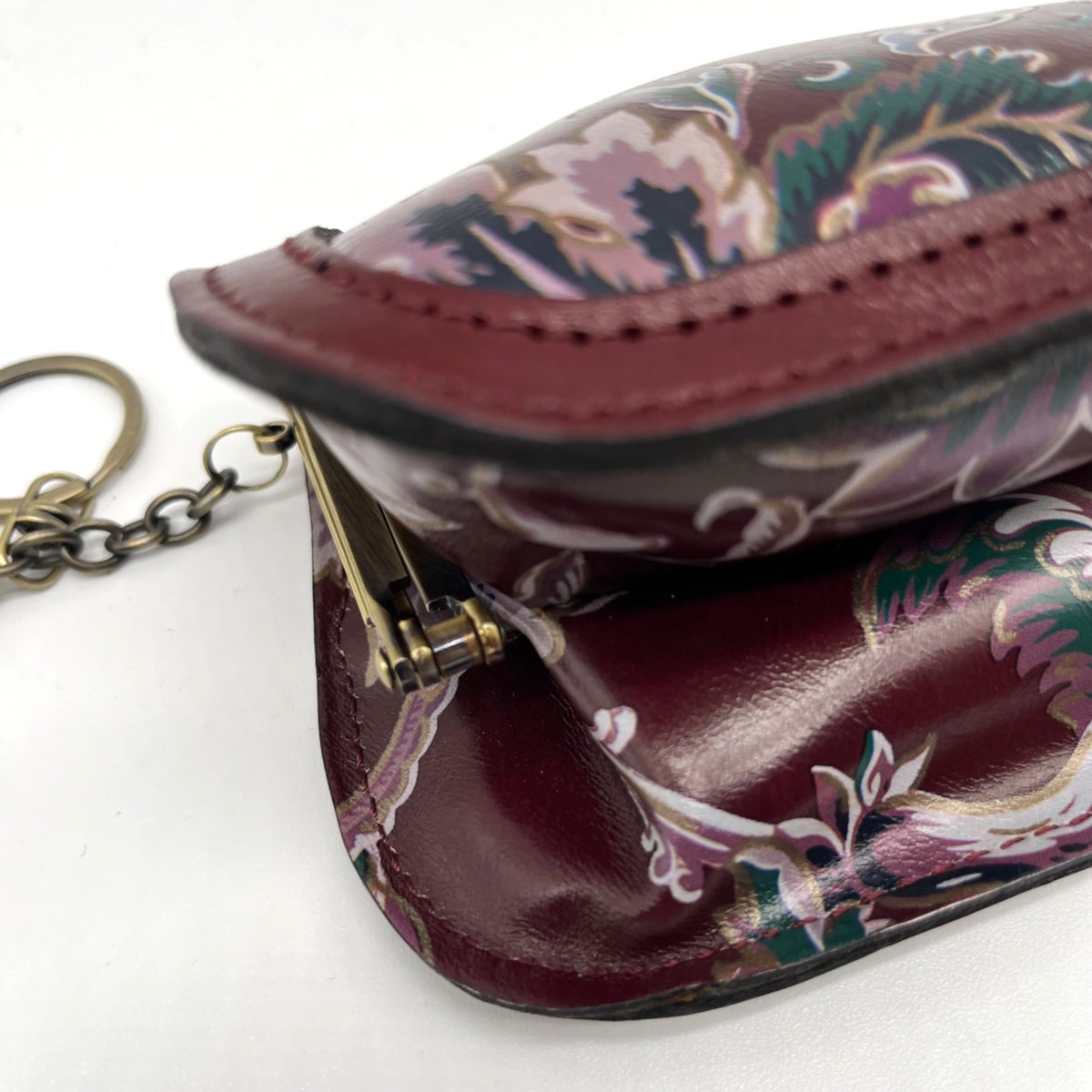 Patricia Nash European Floral Leather Framed Kiss-lock Keychain Wallet