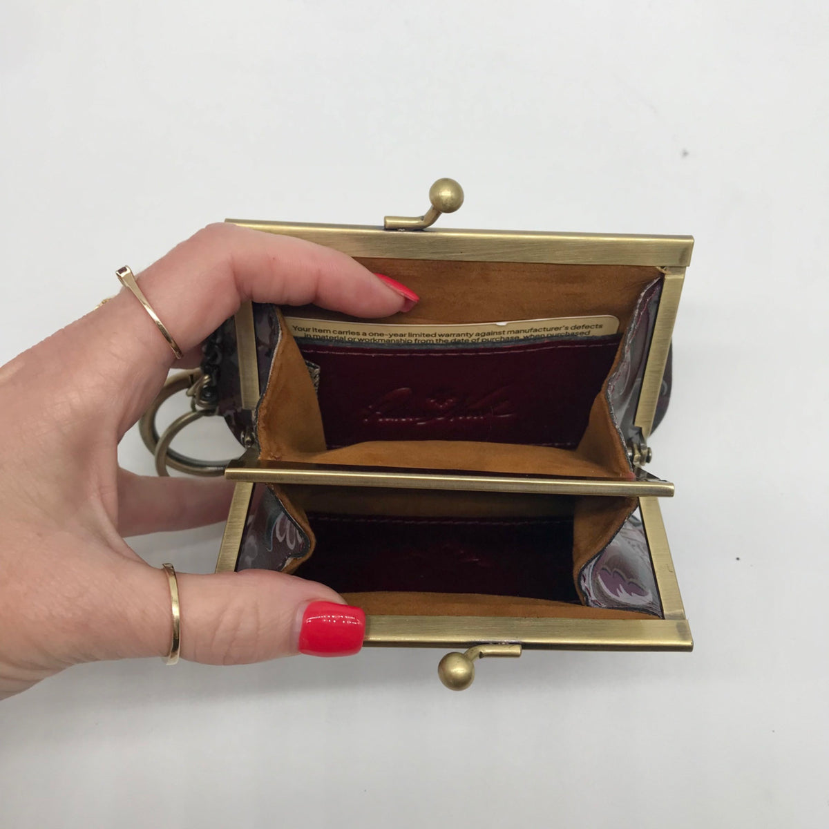 Patricia Nash European Floral Leather Framed Kiss-lock Keychain Wallet