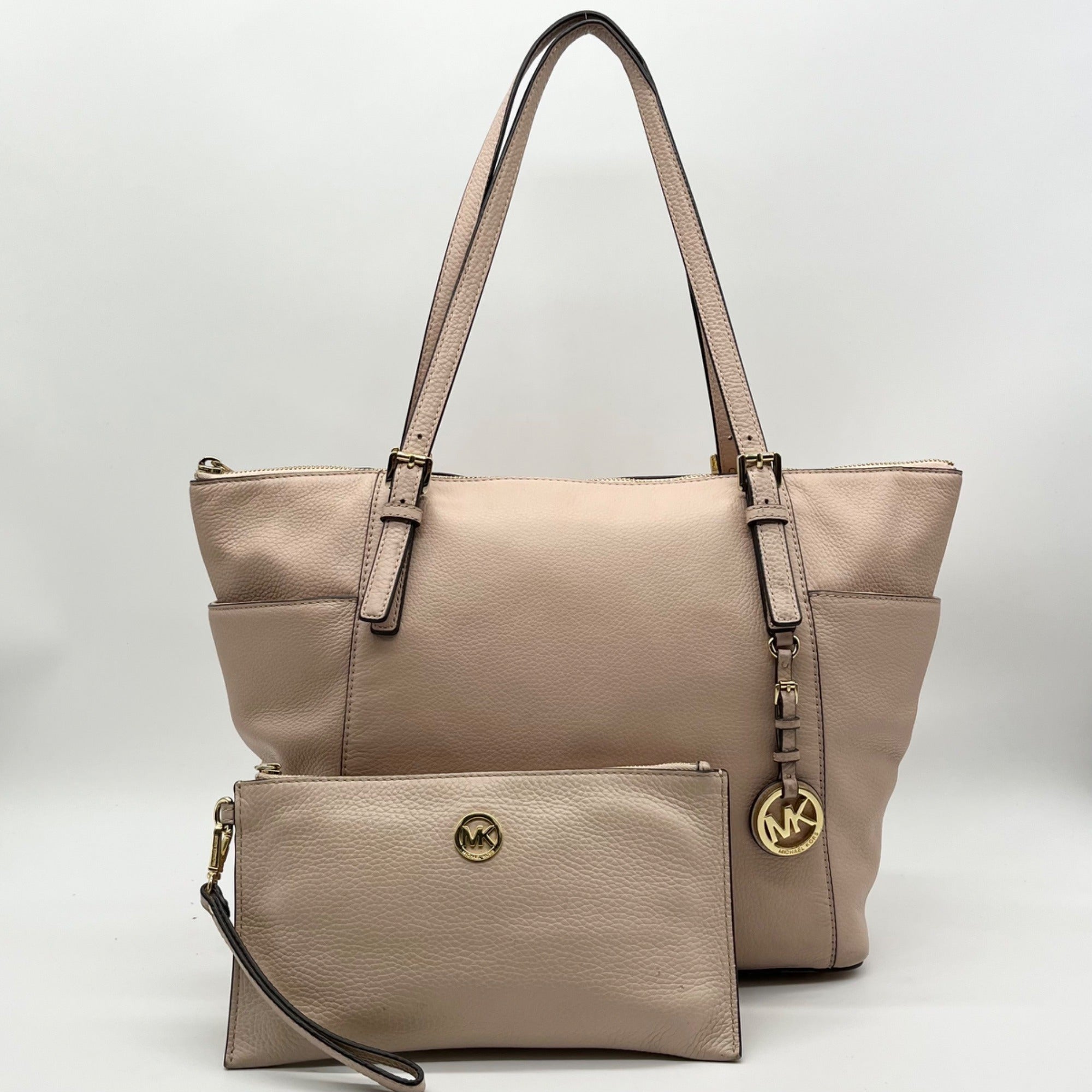 Michael Kors Light Pink Pebbled Leather Jet Set Tote &amp; Wristlet