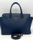 Michael Kors Blue Saffiano Leather Large Selma Zip-Top Satchel Bag